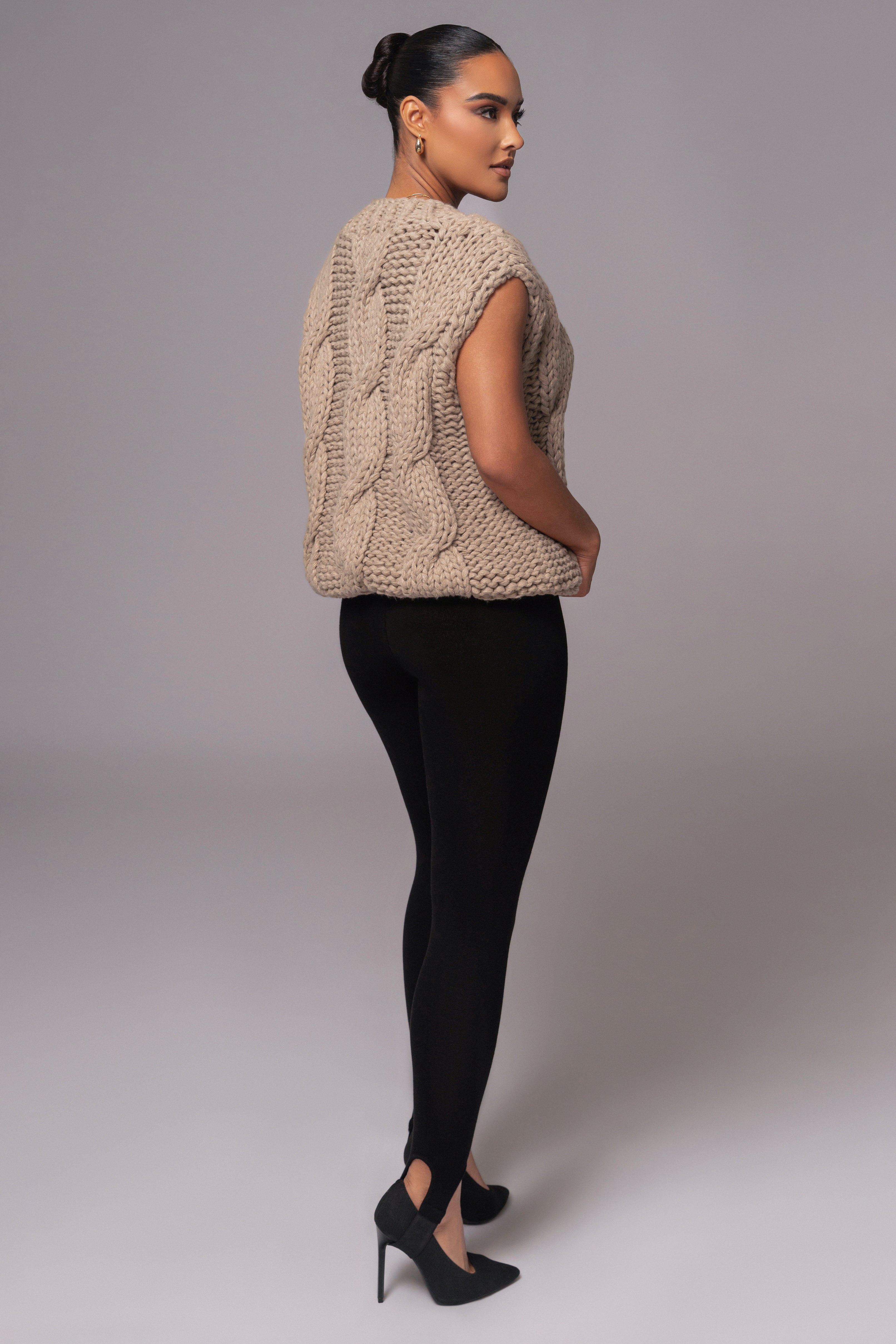Taupe Mari Cable Knit Vest - JLUXLABEL