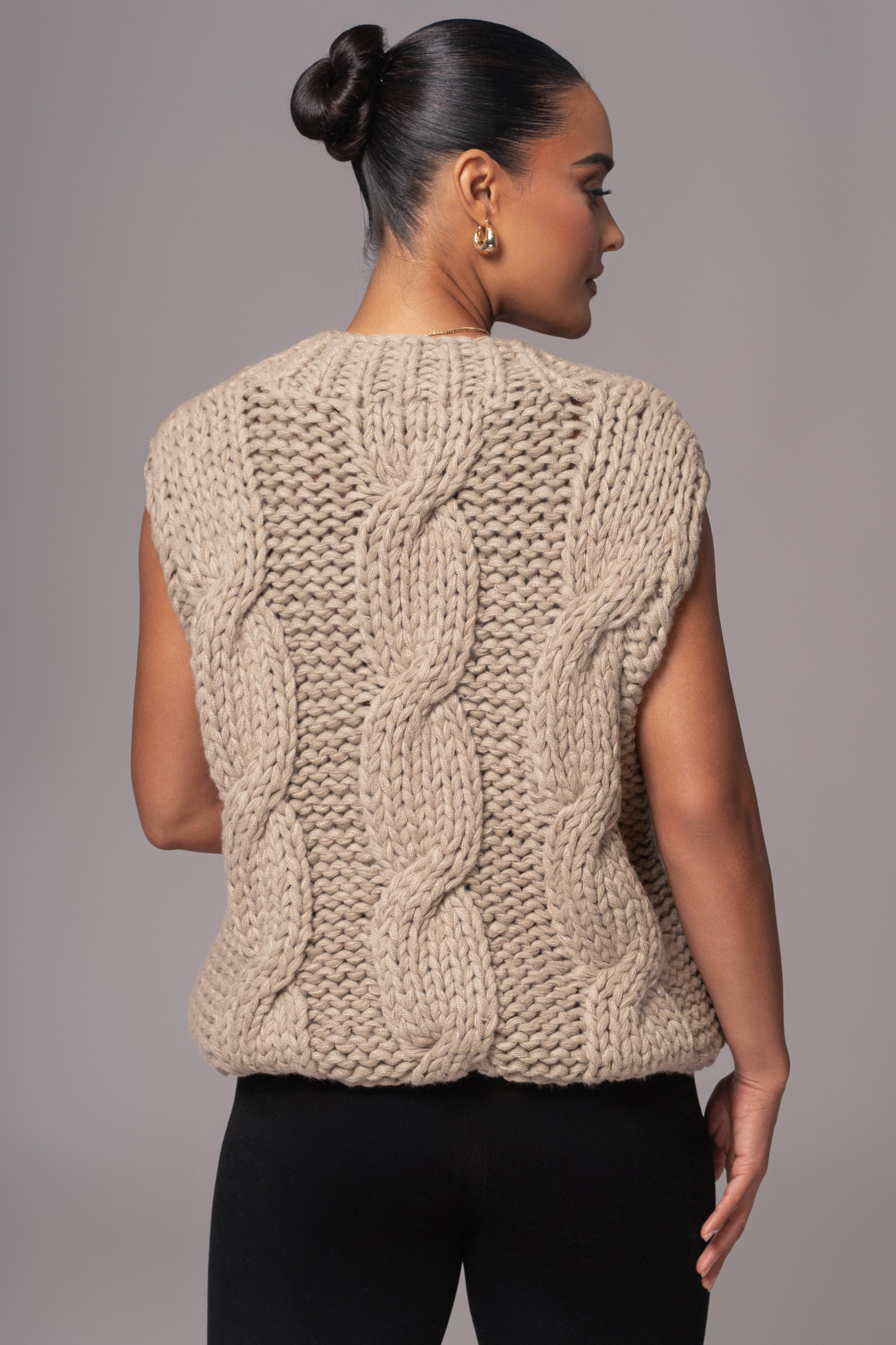 Taupe Mari Cable Knit Vest - JLUXLABEL