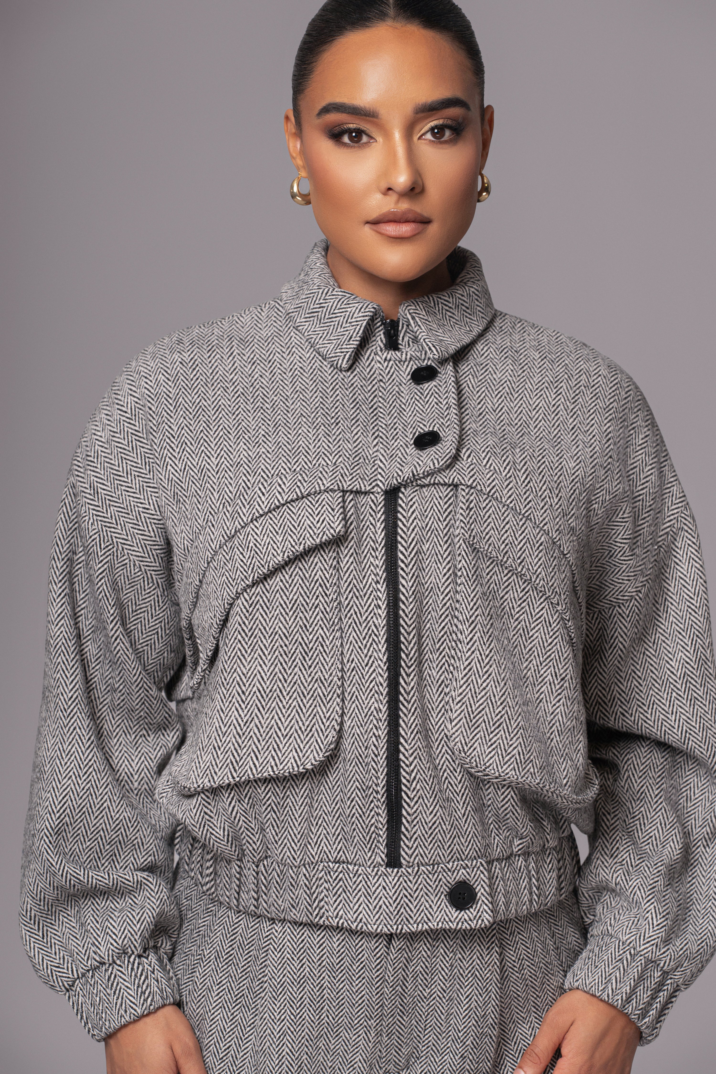 Classic Herringbone Bomber Jacket - JLUXLABEL