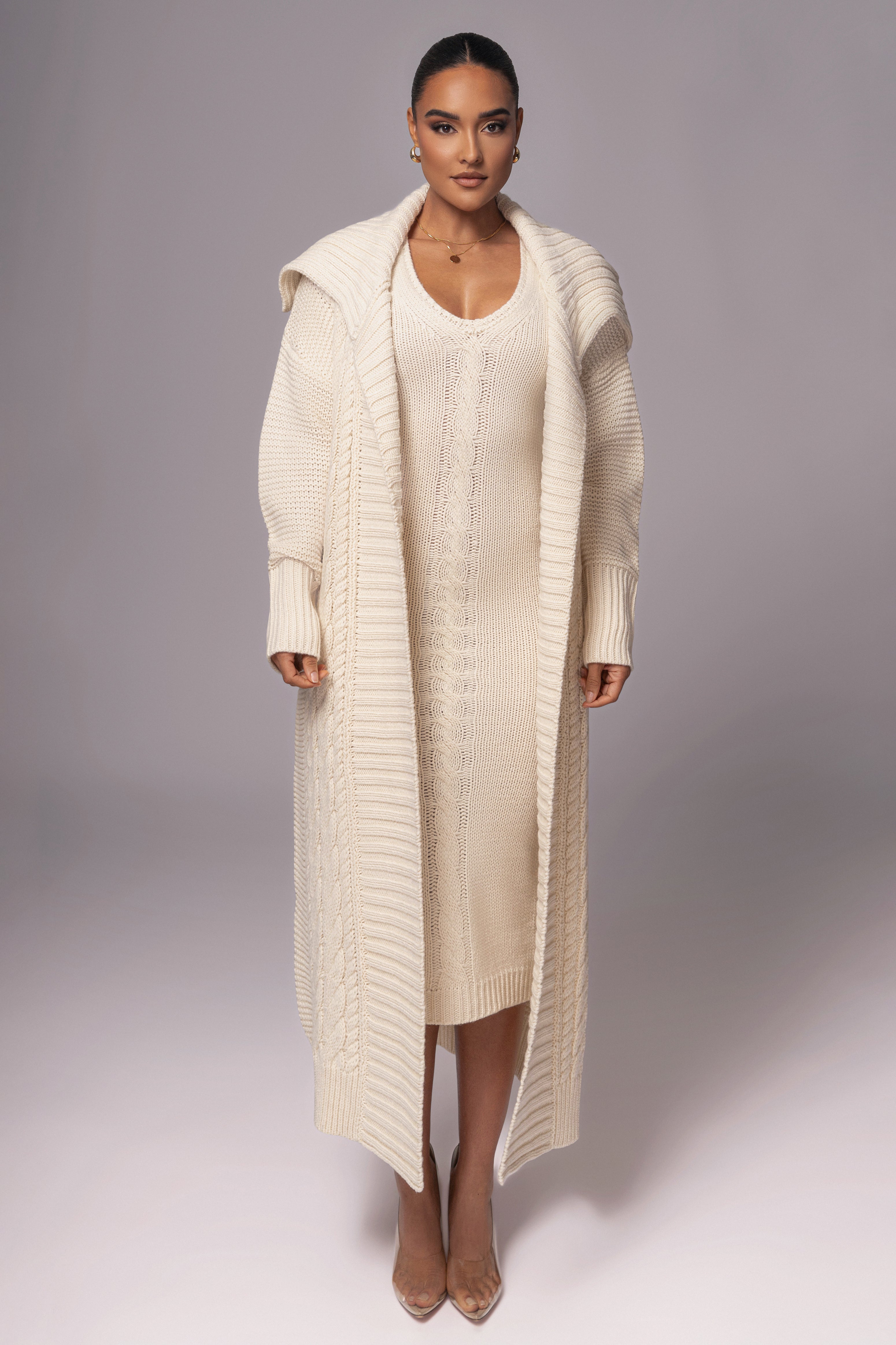 Ivory Sleeveless Cable Knit Dress - JLUXLABEL