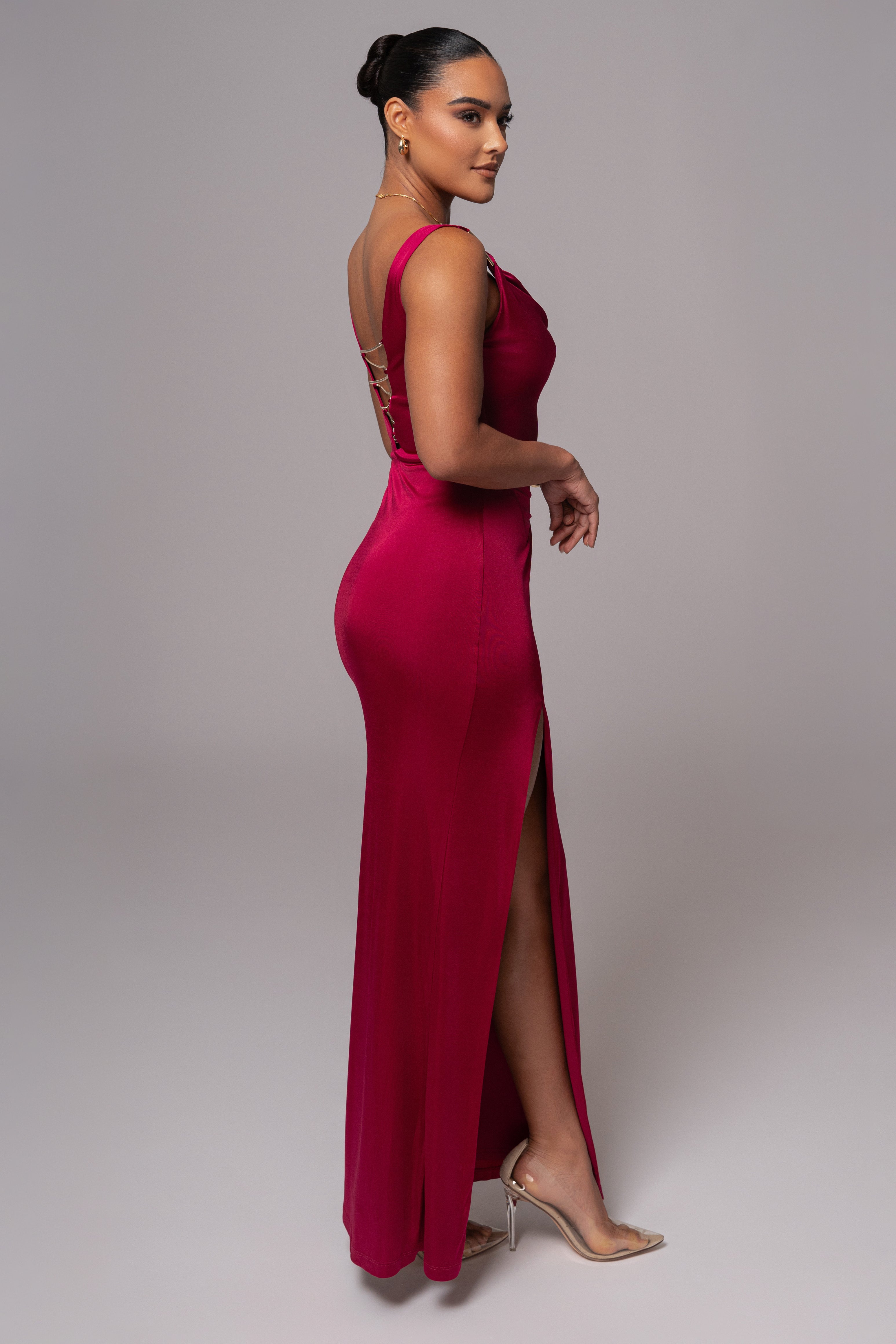 Berry Cowl Neck Chain Dress - JLUXLABEL