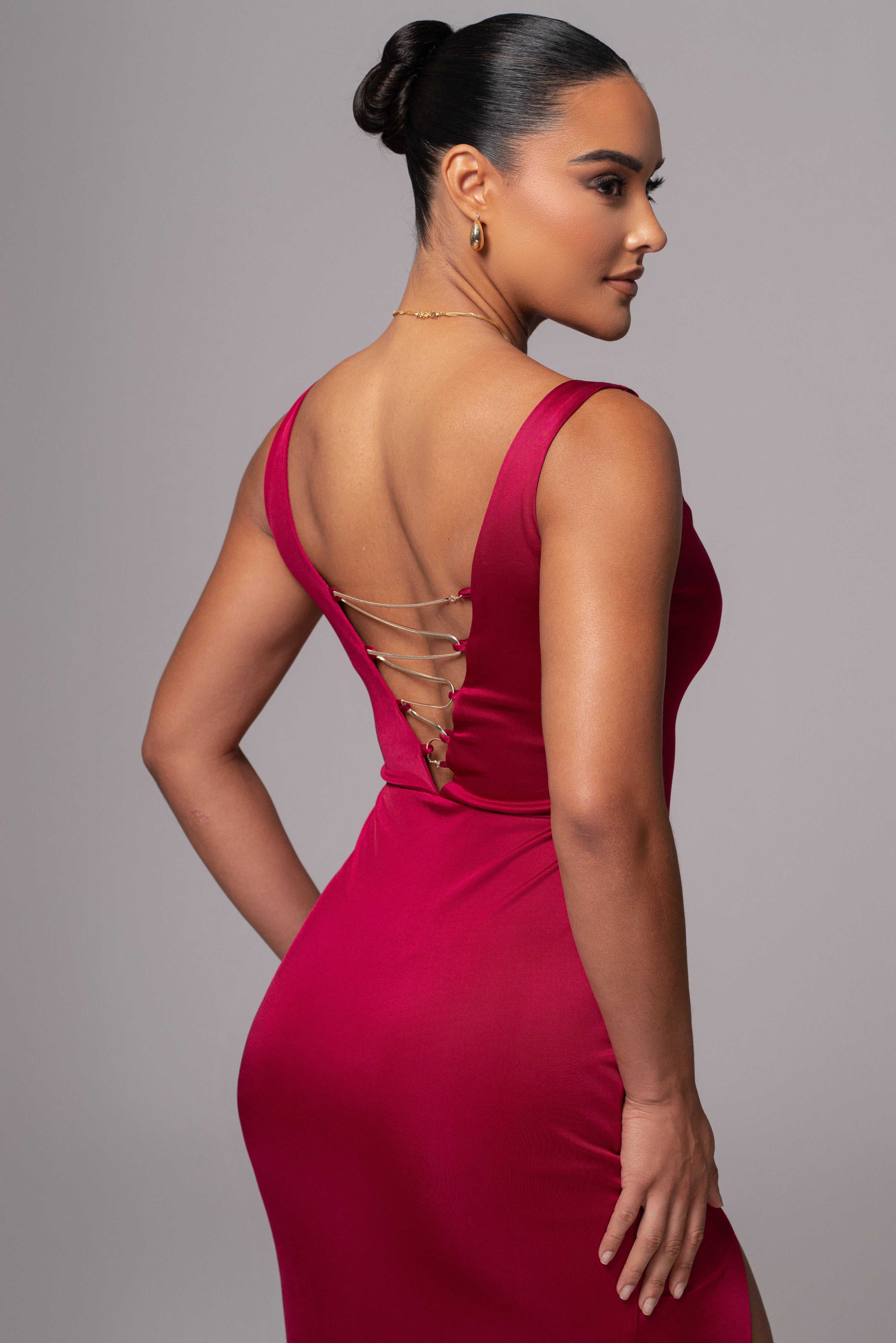 Berry Cowl Neck Chain Dress - JLUXLABEL