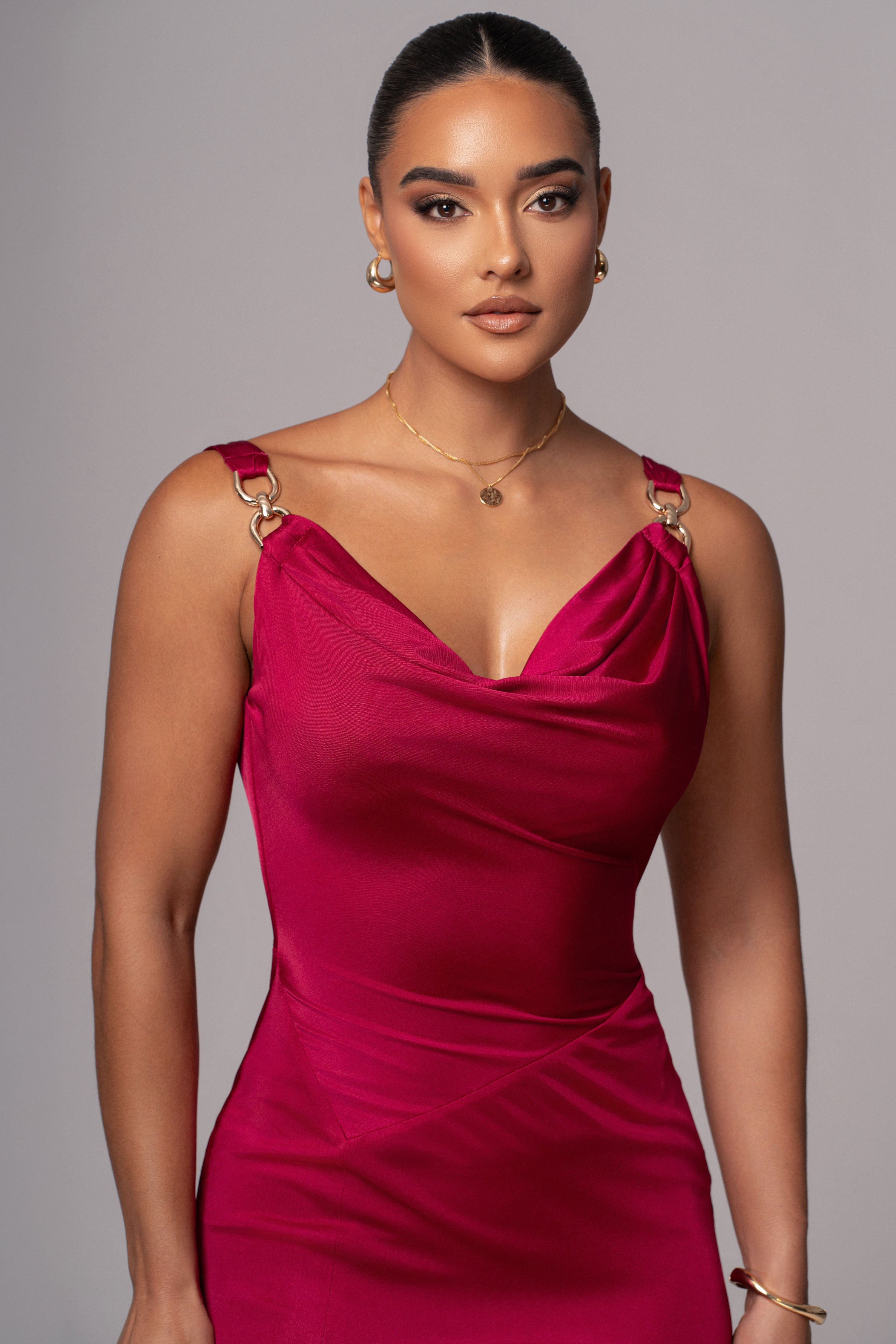 Berry Cowl Neck Chain Dress - JLUXLABEL