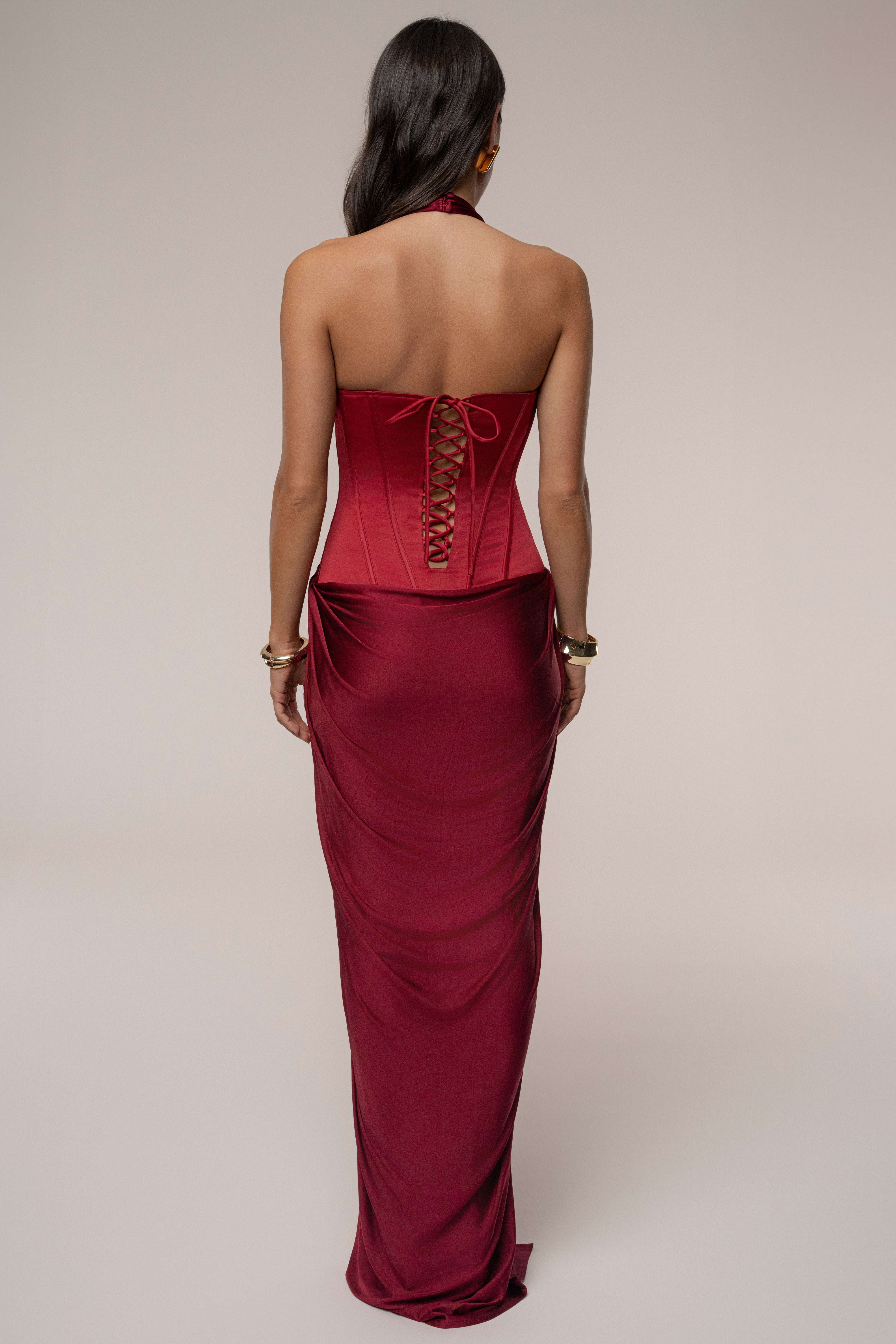 PRE-ORDER Burgundy Drape And Destiny Maxi Dress - JLUXLABEL