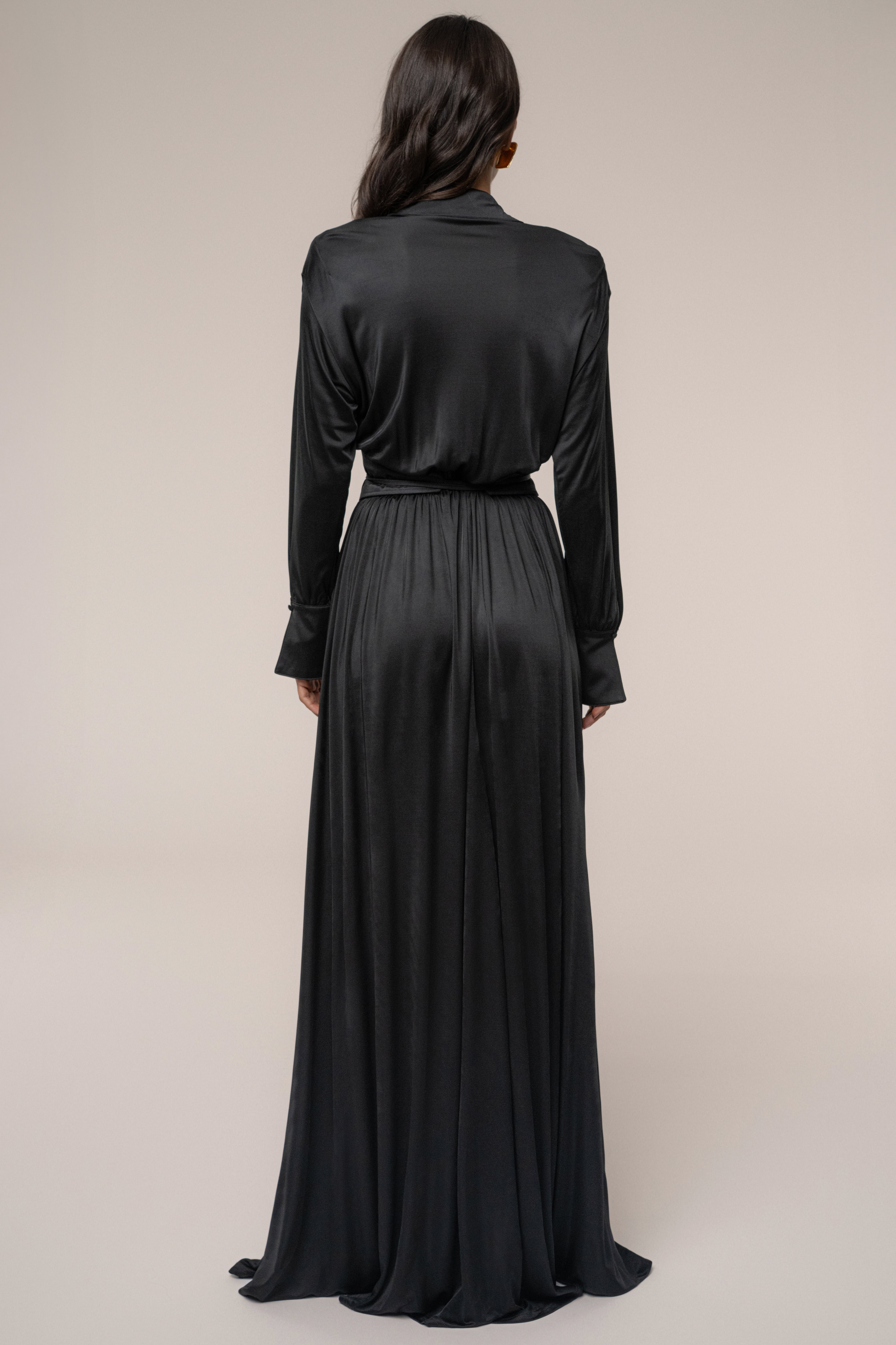 Black High Line Collar Maxi Dress - JLUXLABEL