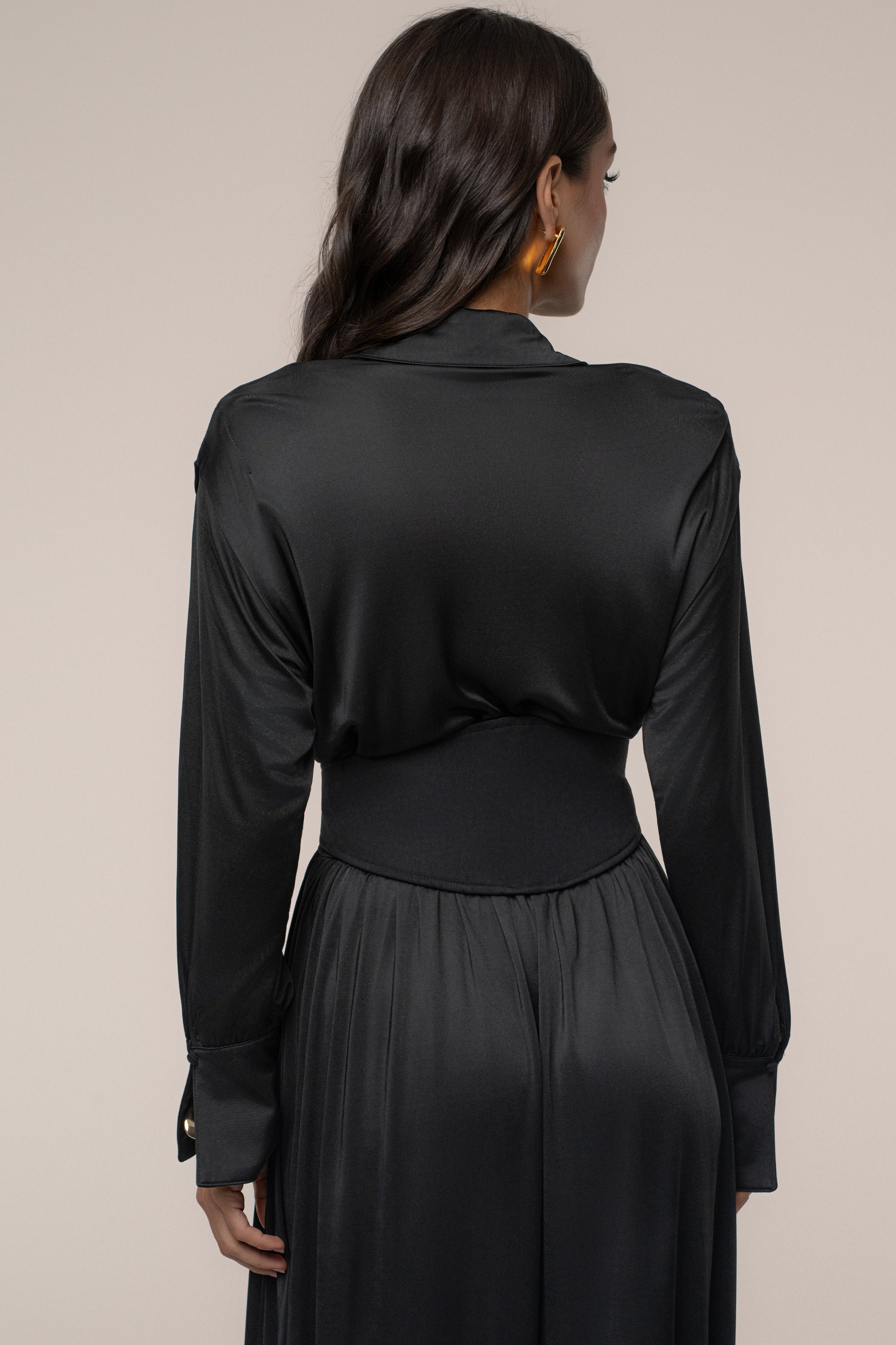 Black High Line Collar Maxi Dress - JLUXLABEL