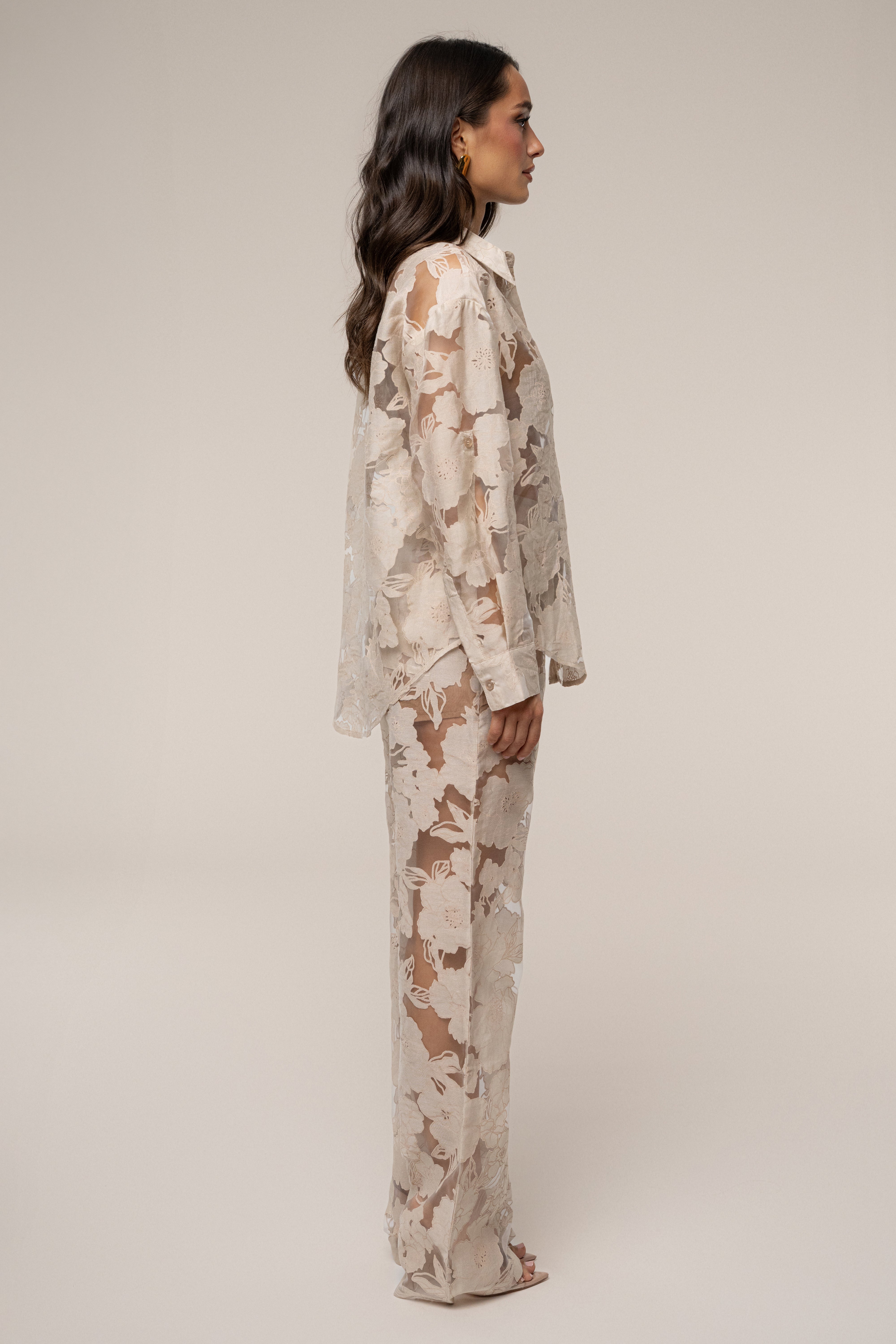 Beige Organza Floral Blouse