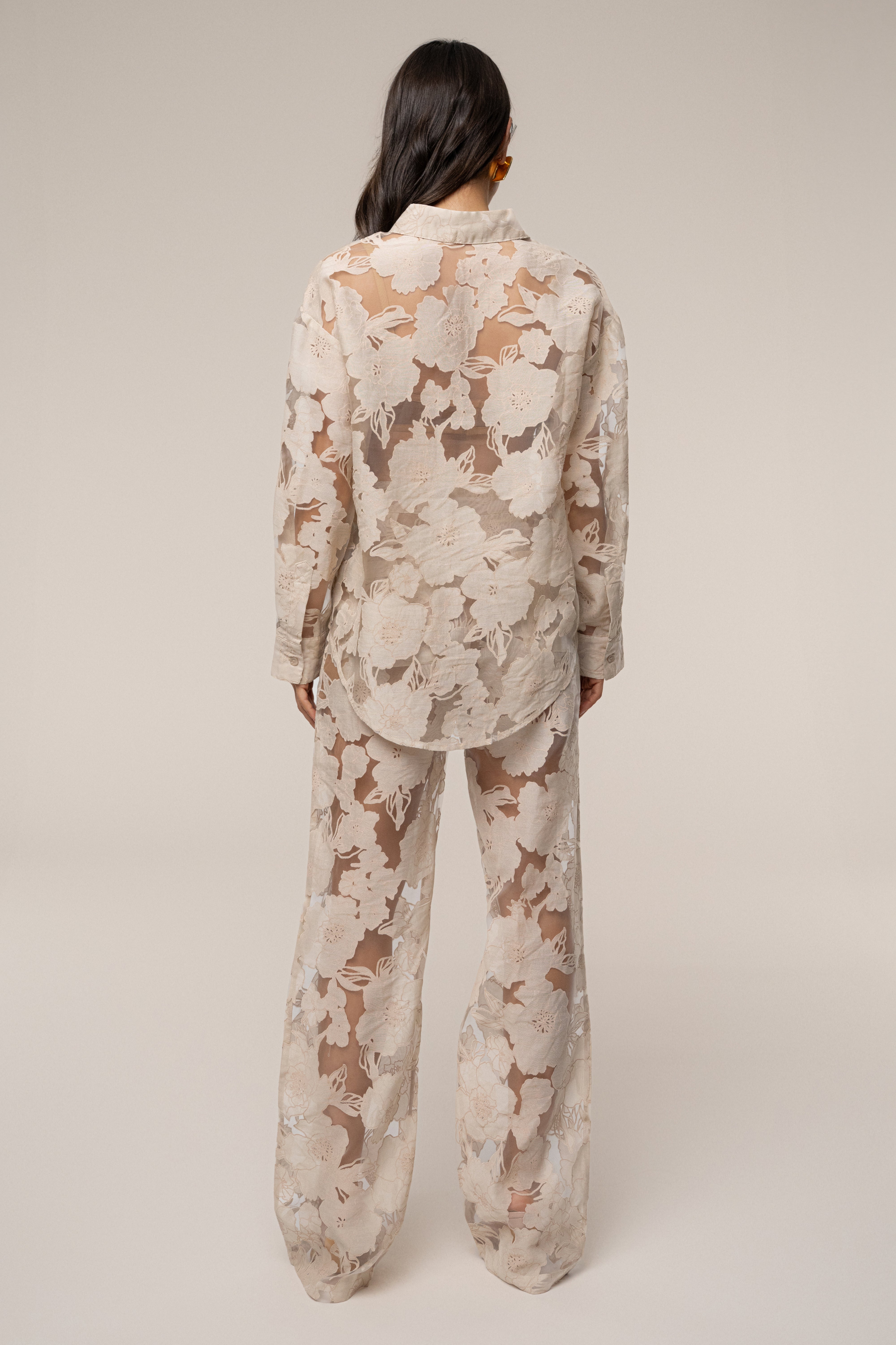 Beige Organza Floral Pant