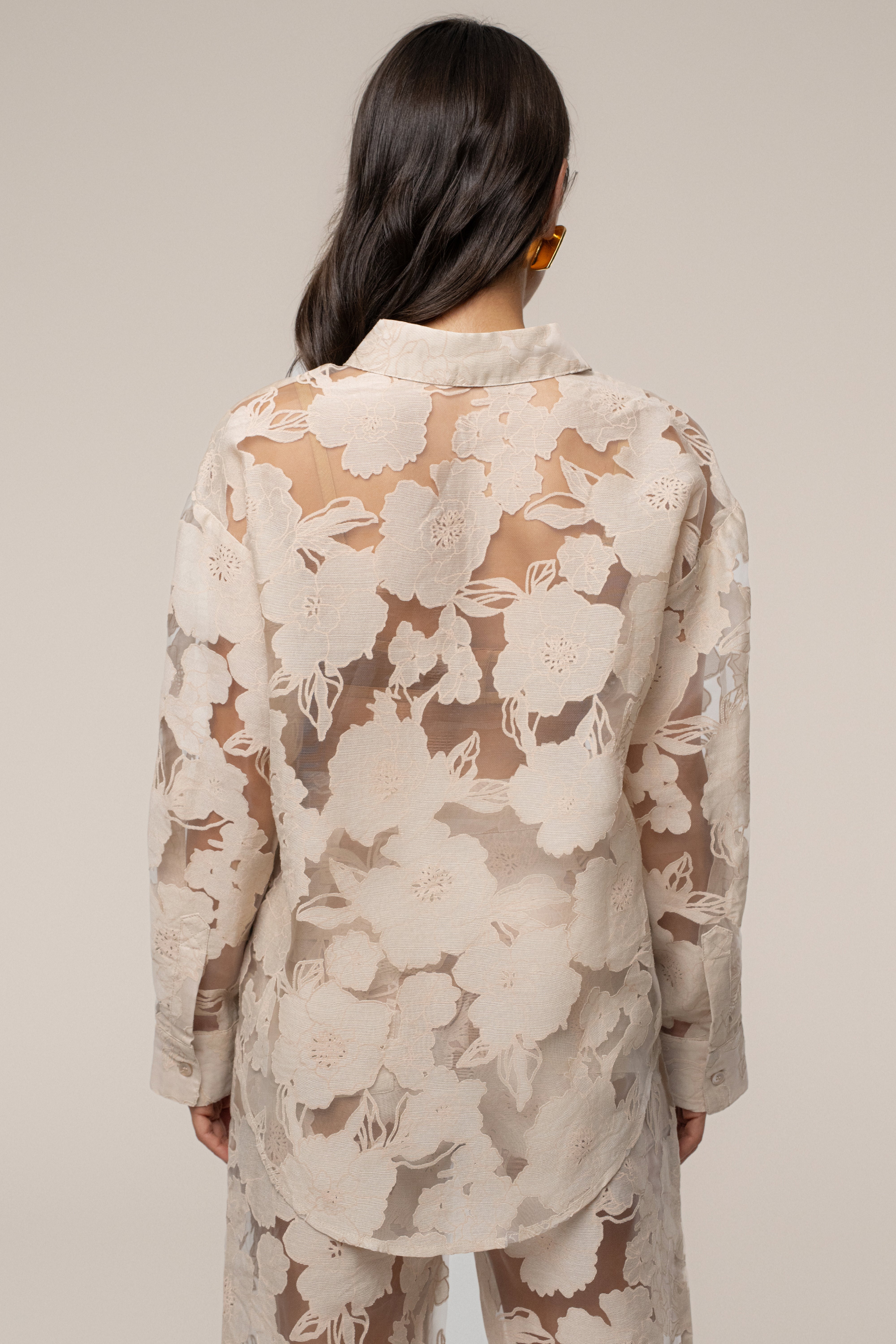 Beige Organza Floral Blouse