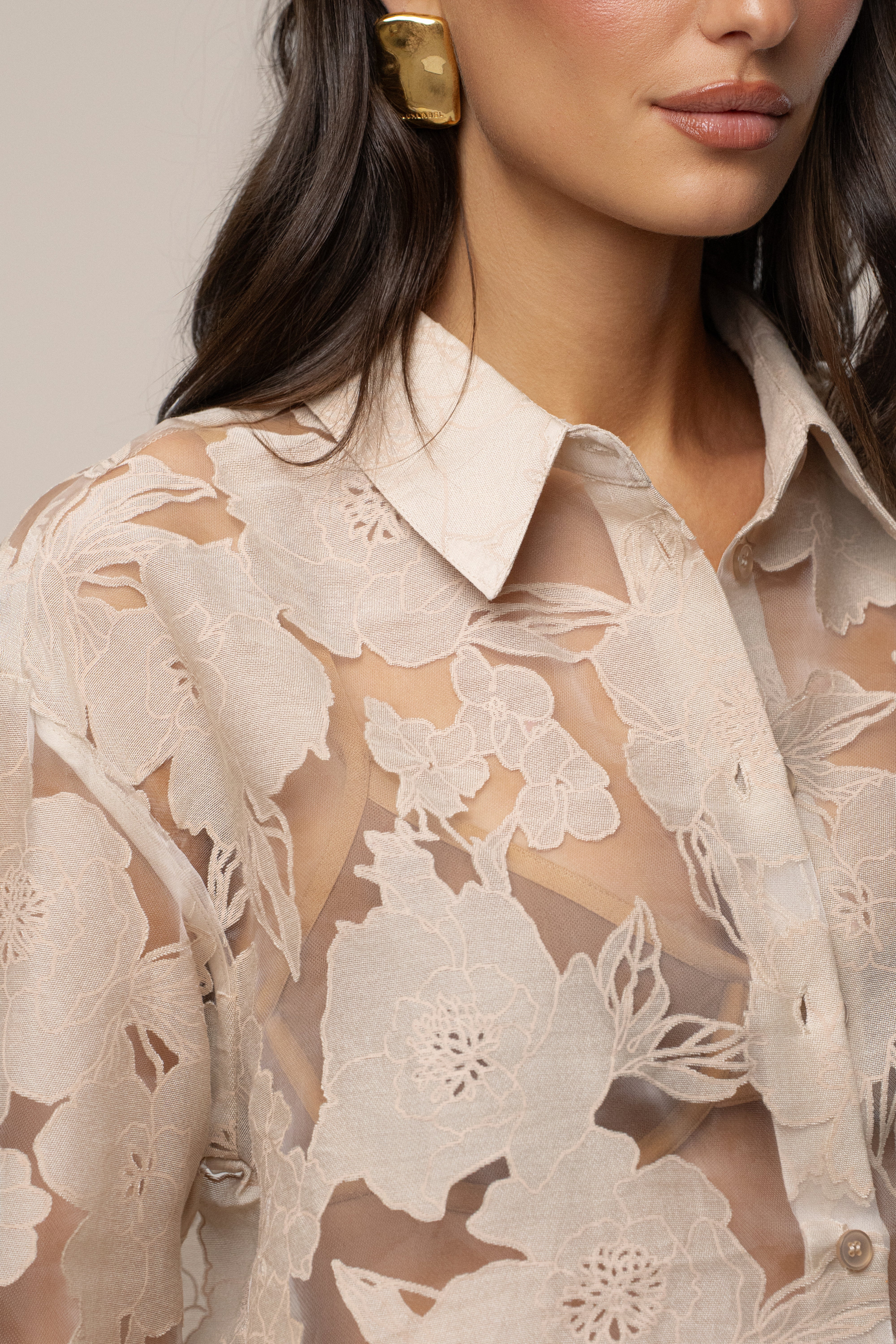 Beige Organza Floral Blouse
