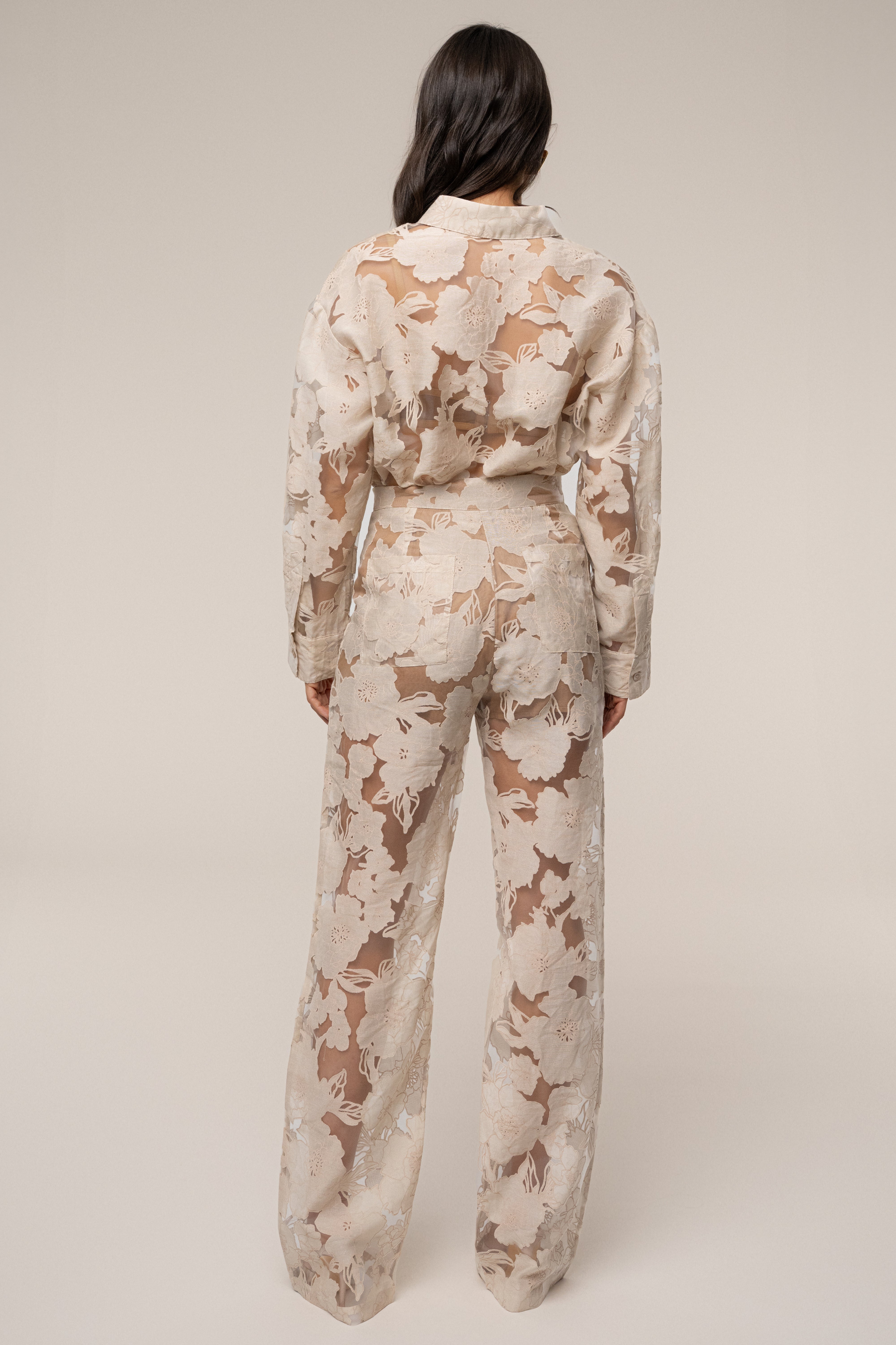 Beige Organza Floral Blouse