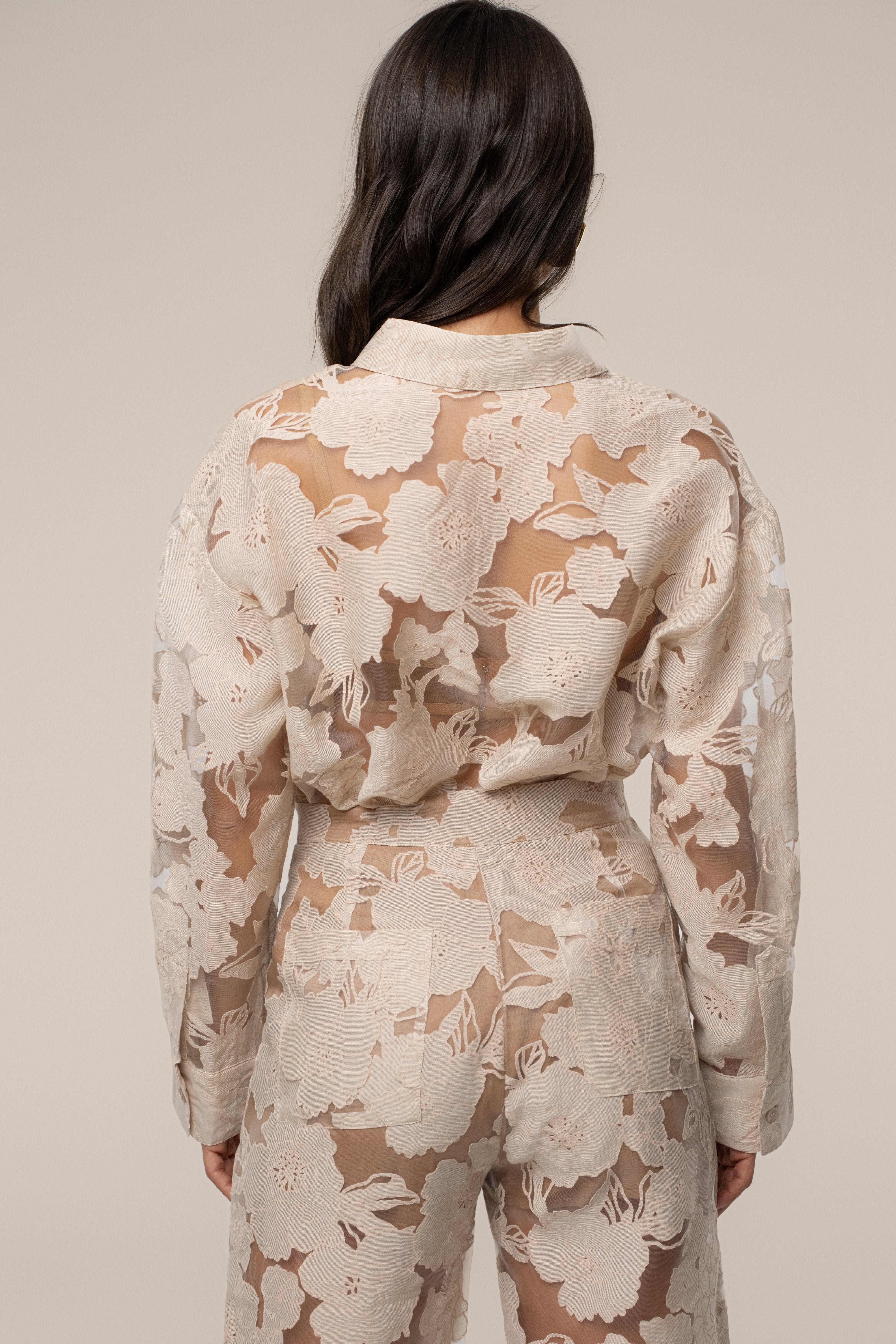 Beige Organza Floral Blouse