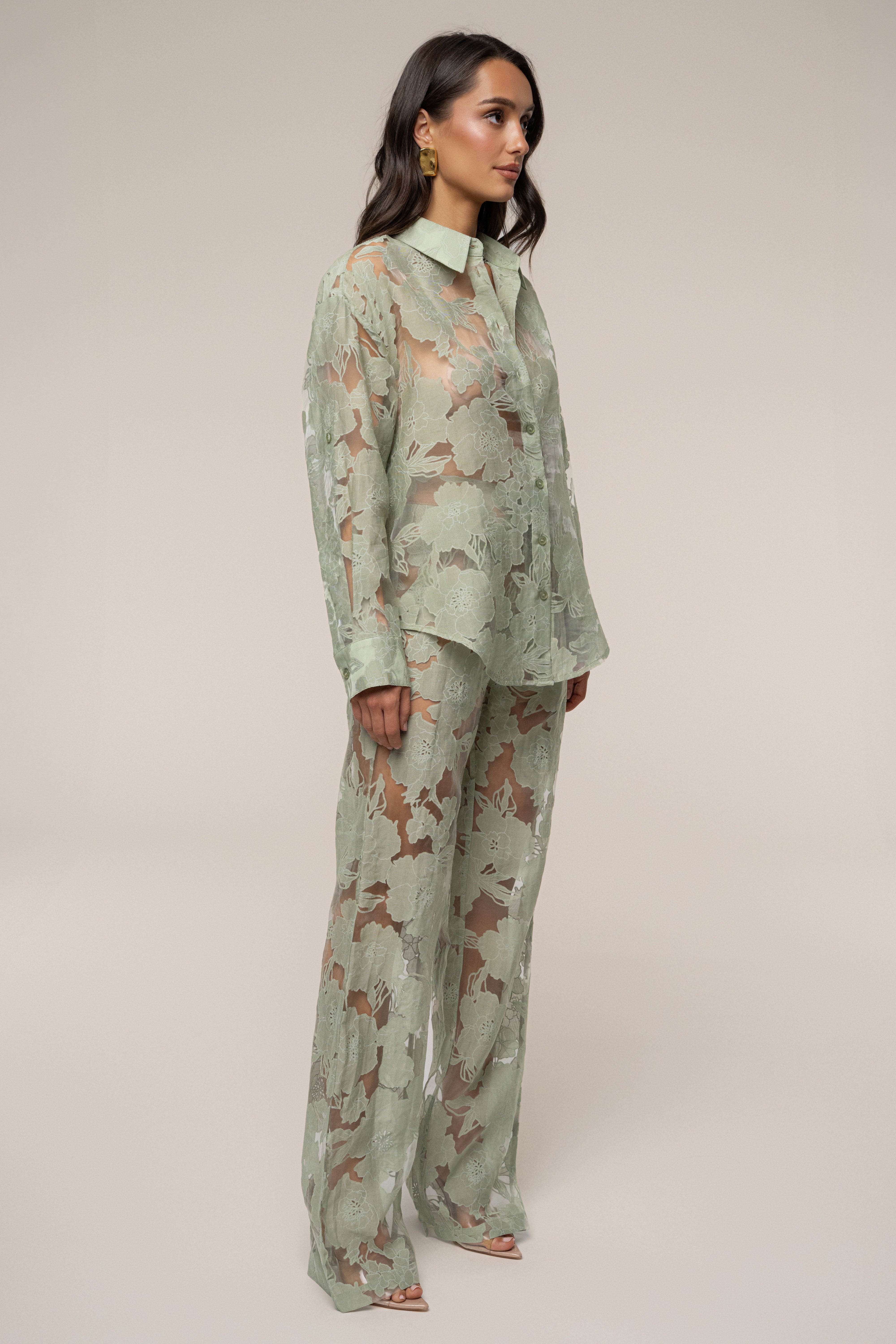 Sage Organza Floral Pant