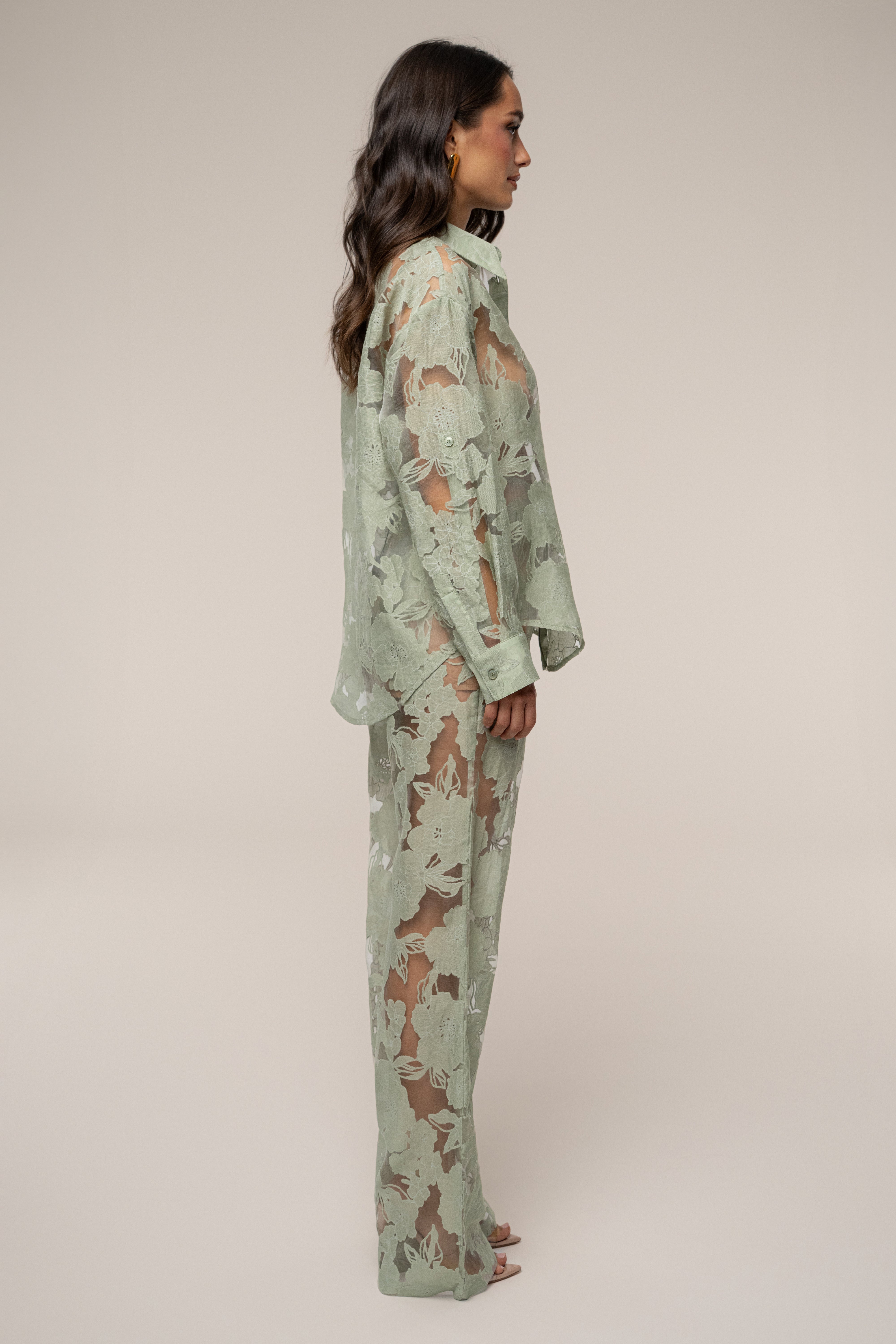 Sage Organza Floral Blouse