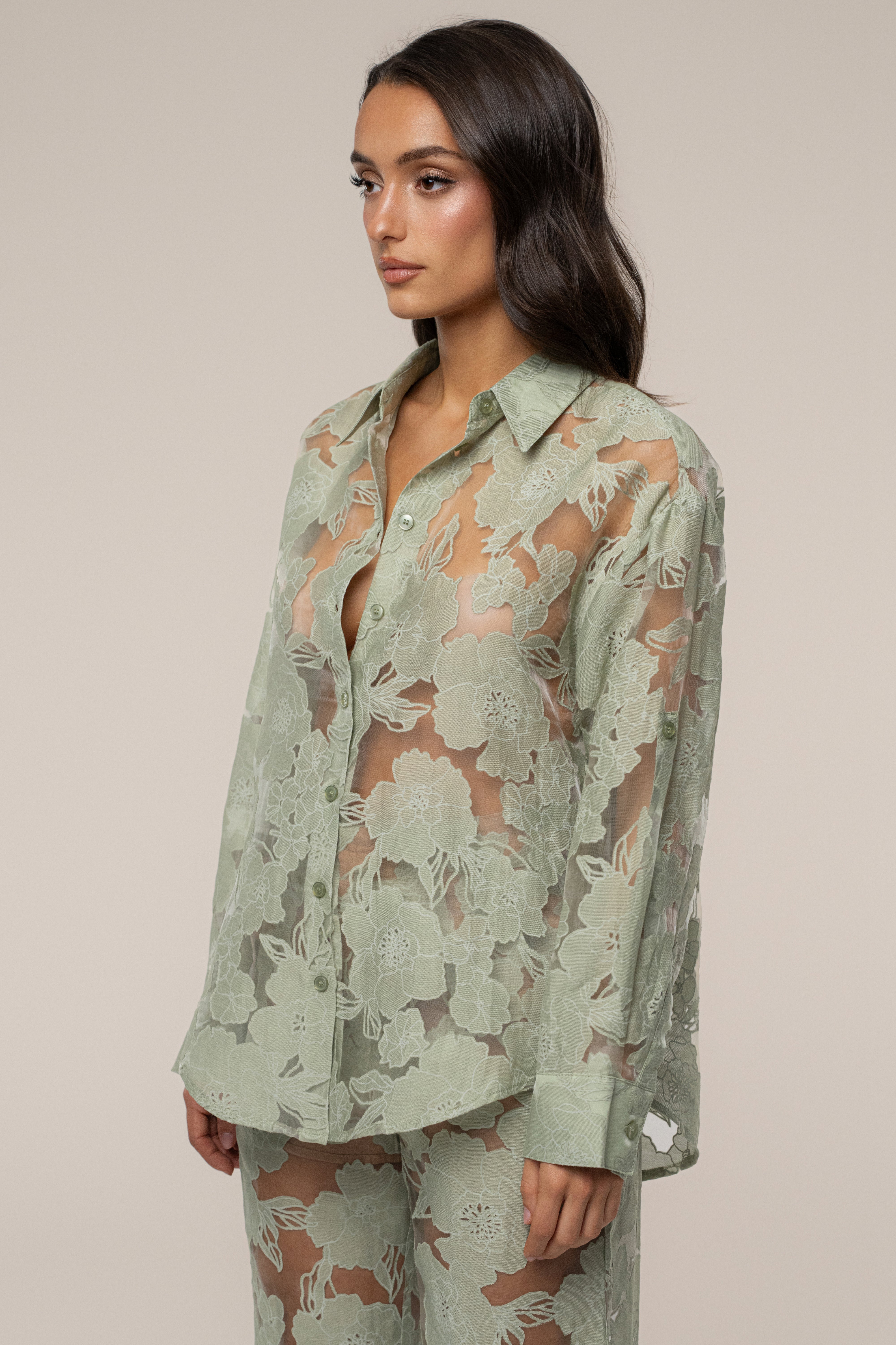 Sage Organza Floral Blouse