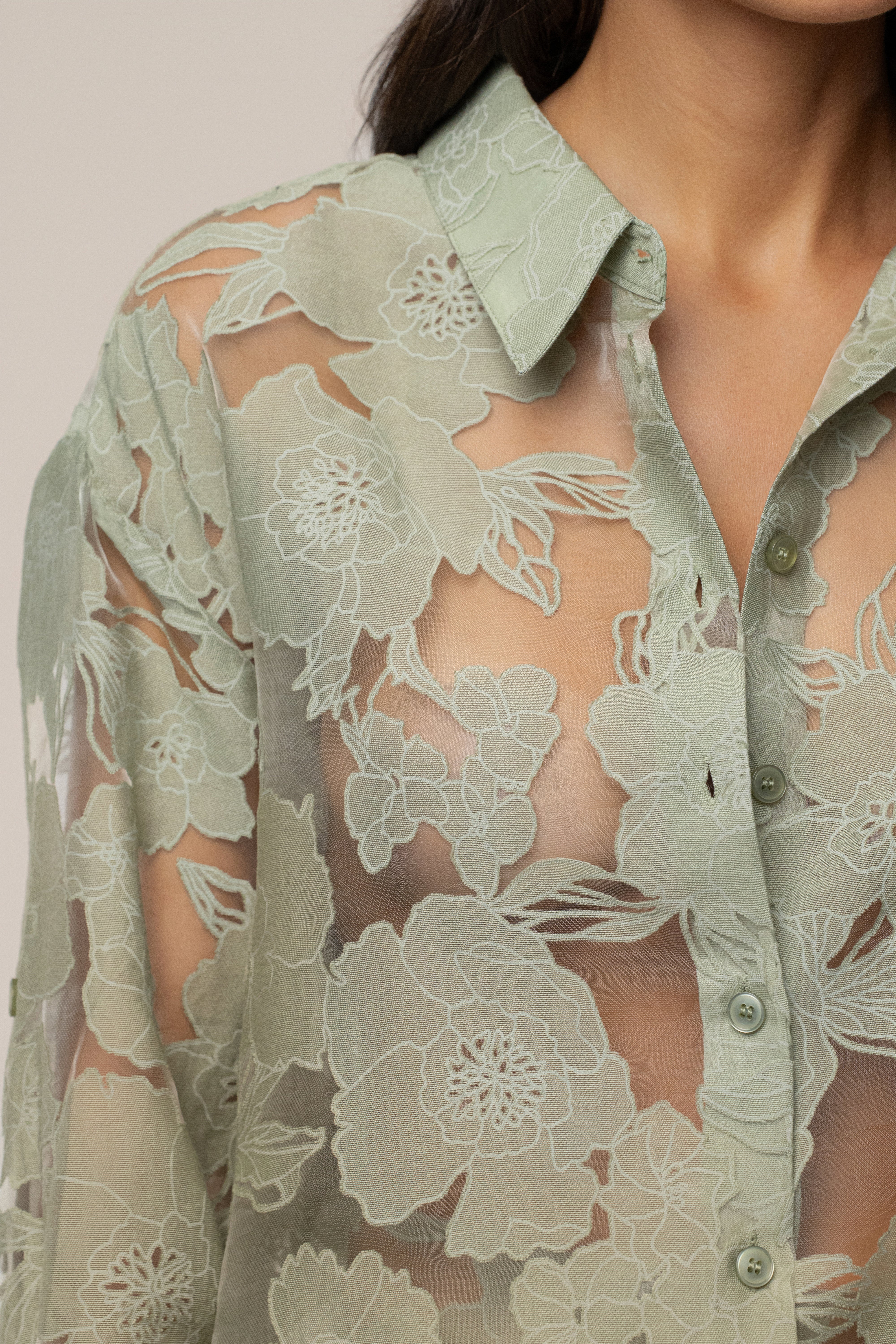 Sage Organza Floral Blouse