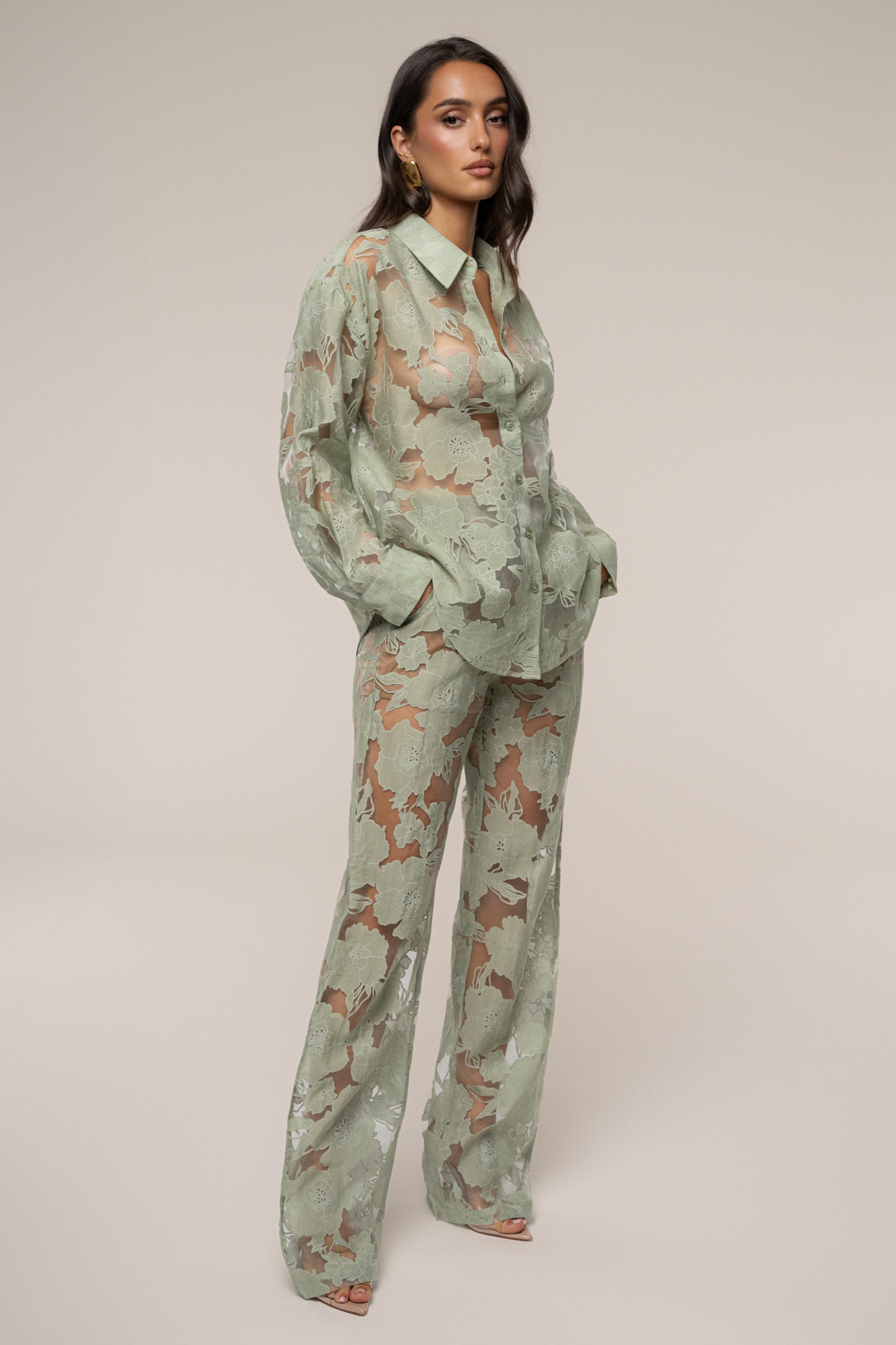 Sage Organza Floral Blouse