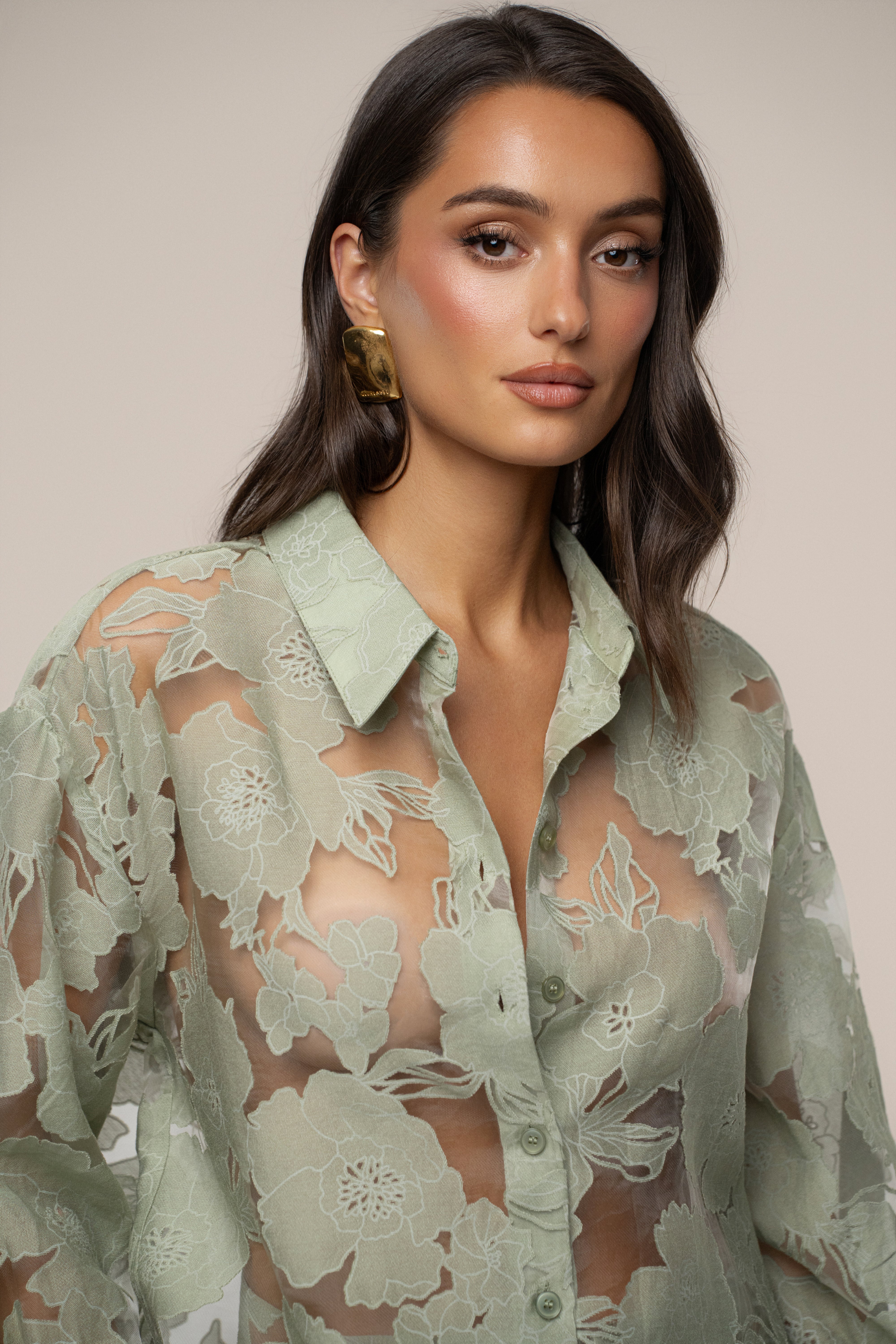 Sage Organza Floral Blouse