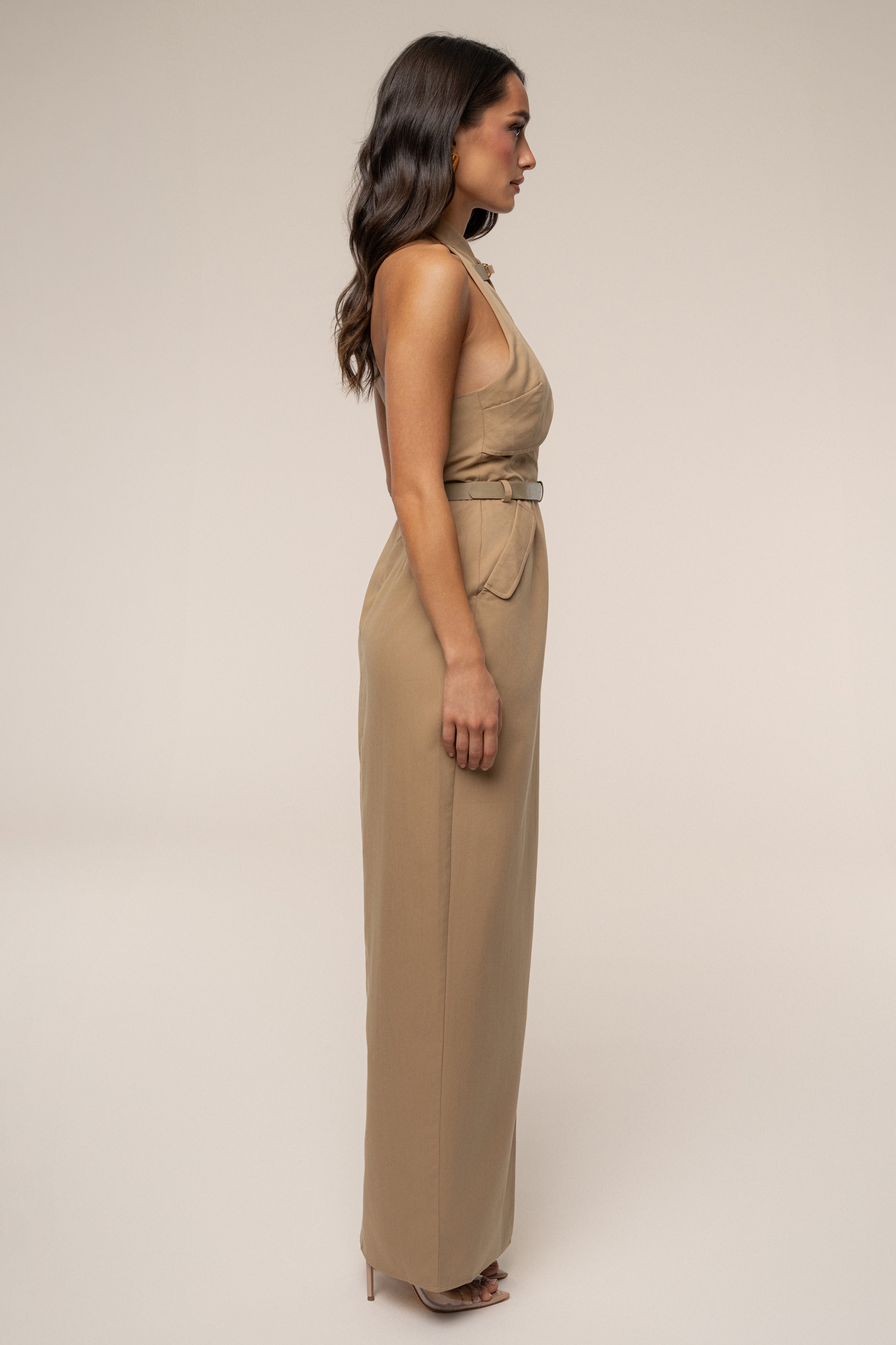 Tan Aria Keyhole Maxi Dress