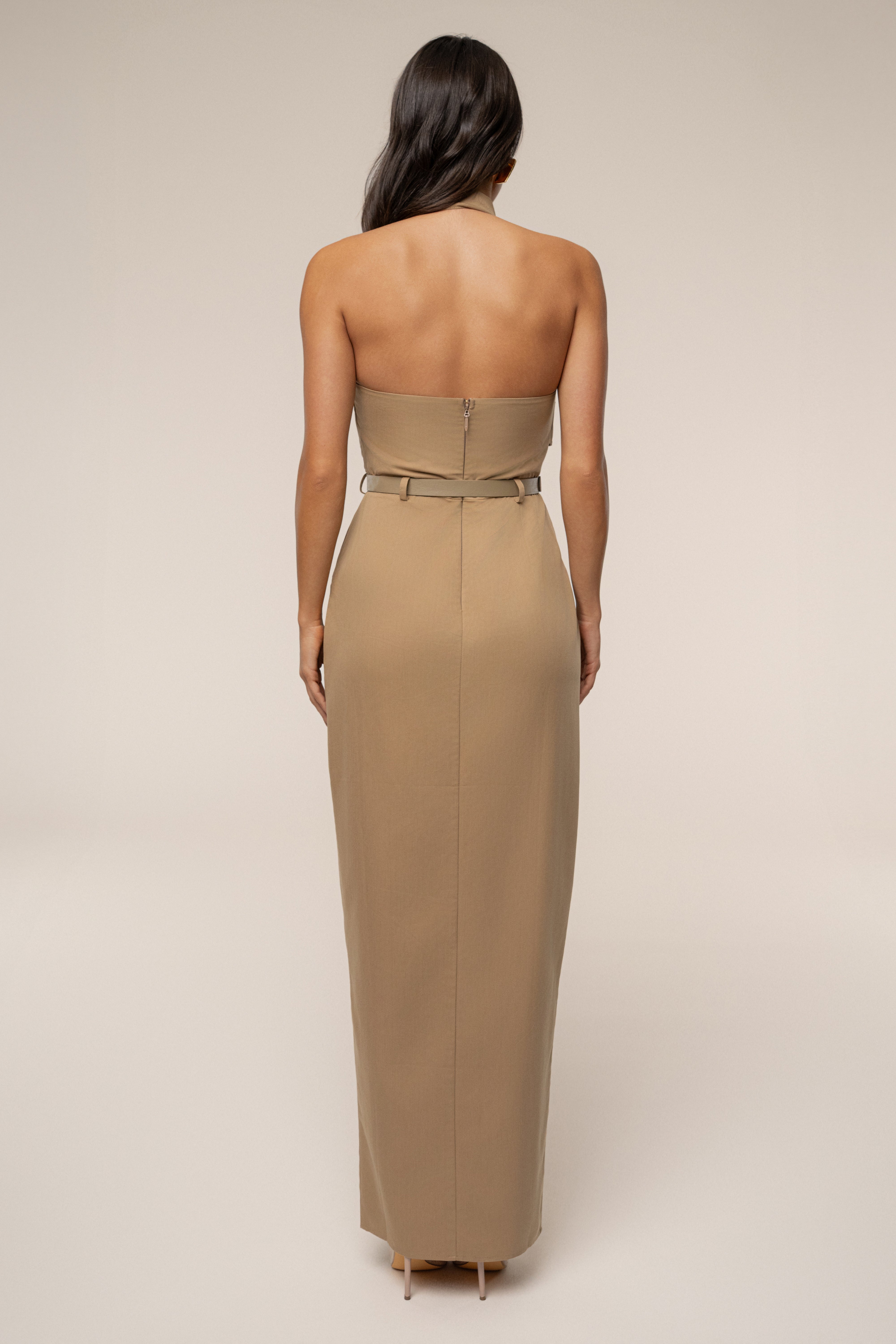 Tan Aria Keyhole Maxi Dress