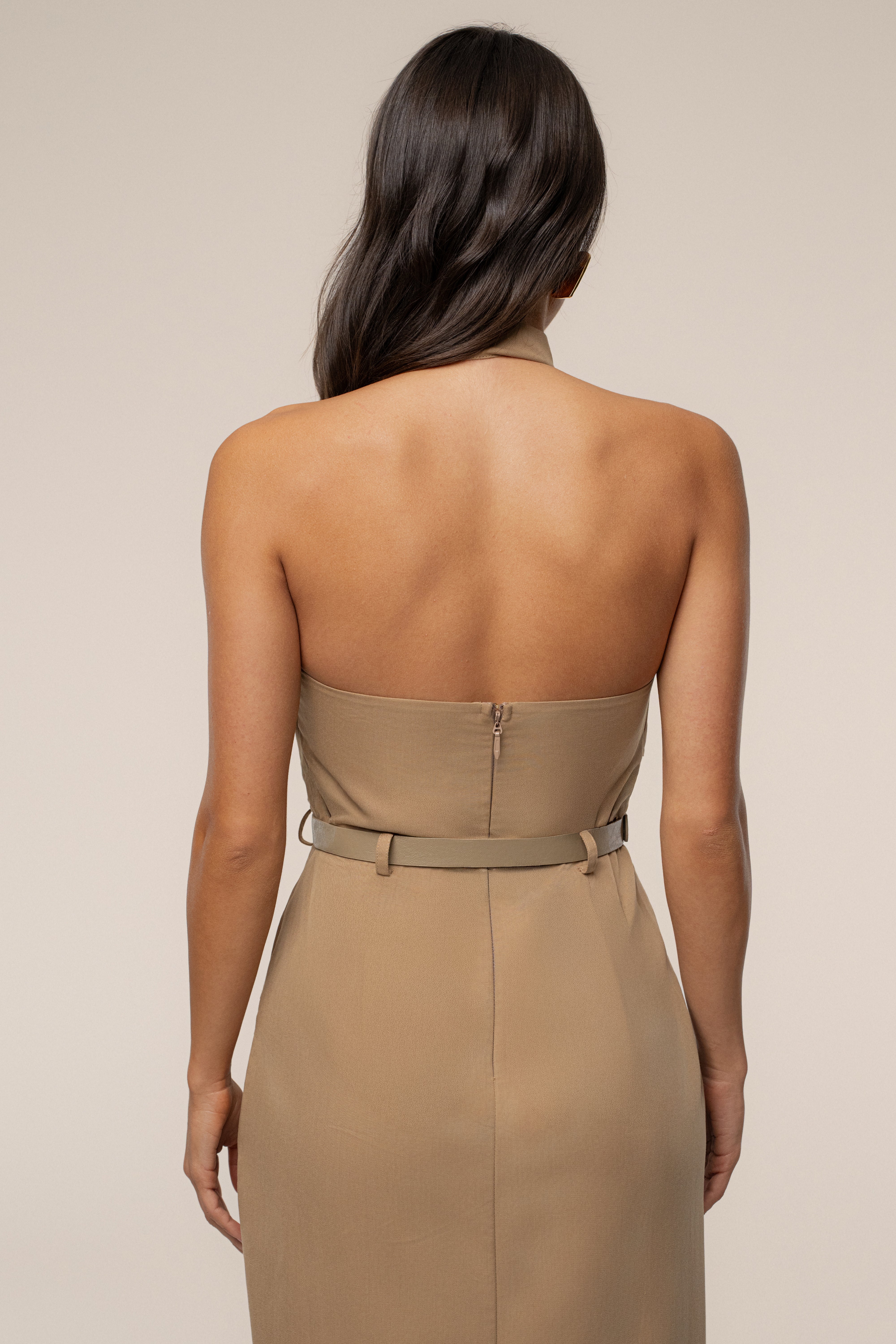 Tan Aria Keyhole Maxi Dress