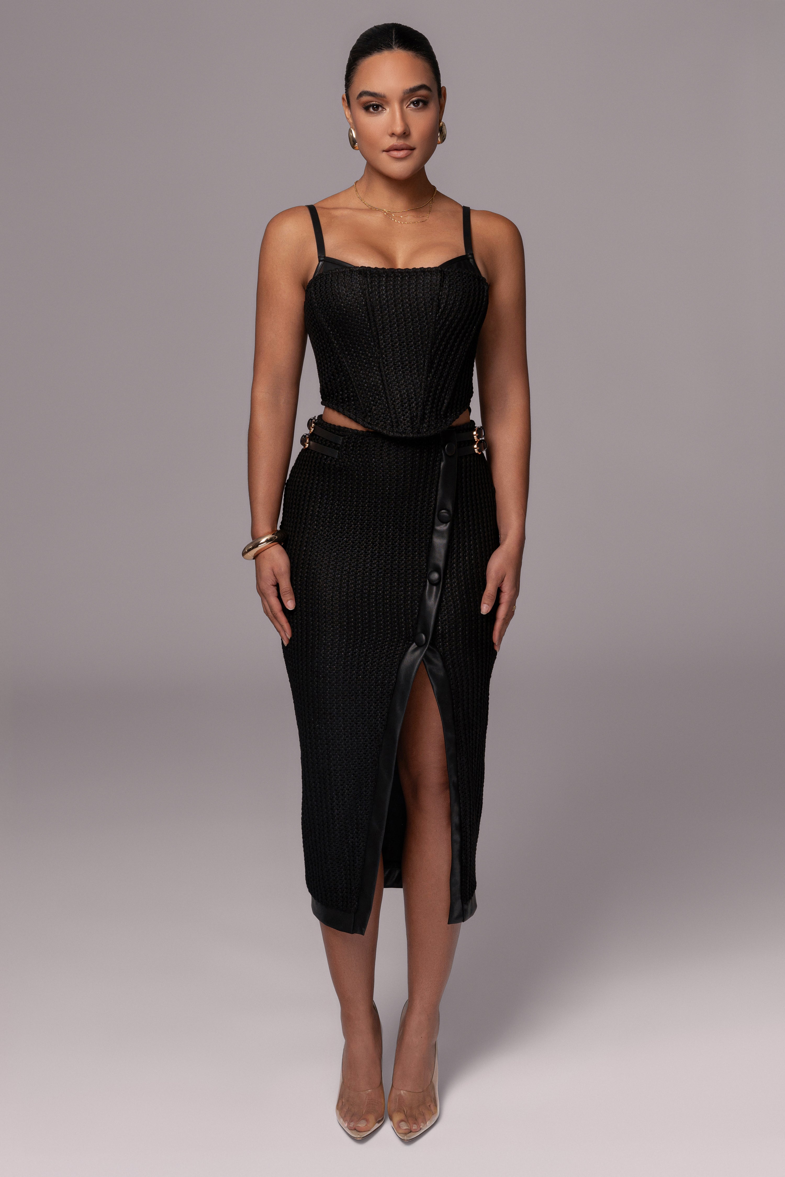 Black Textured Harley Corset Top - JLUXLABEL