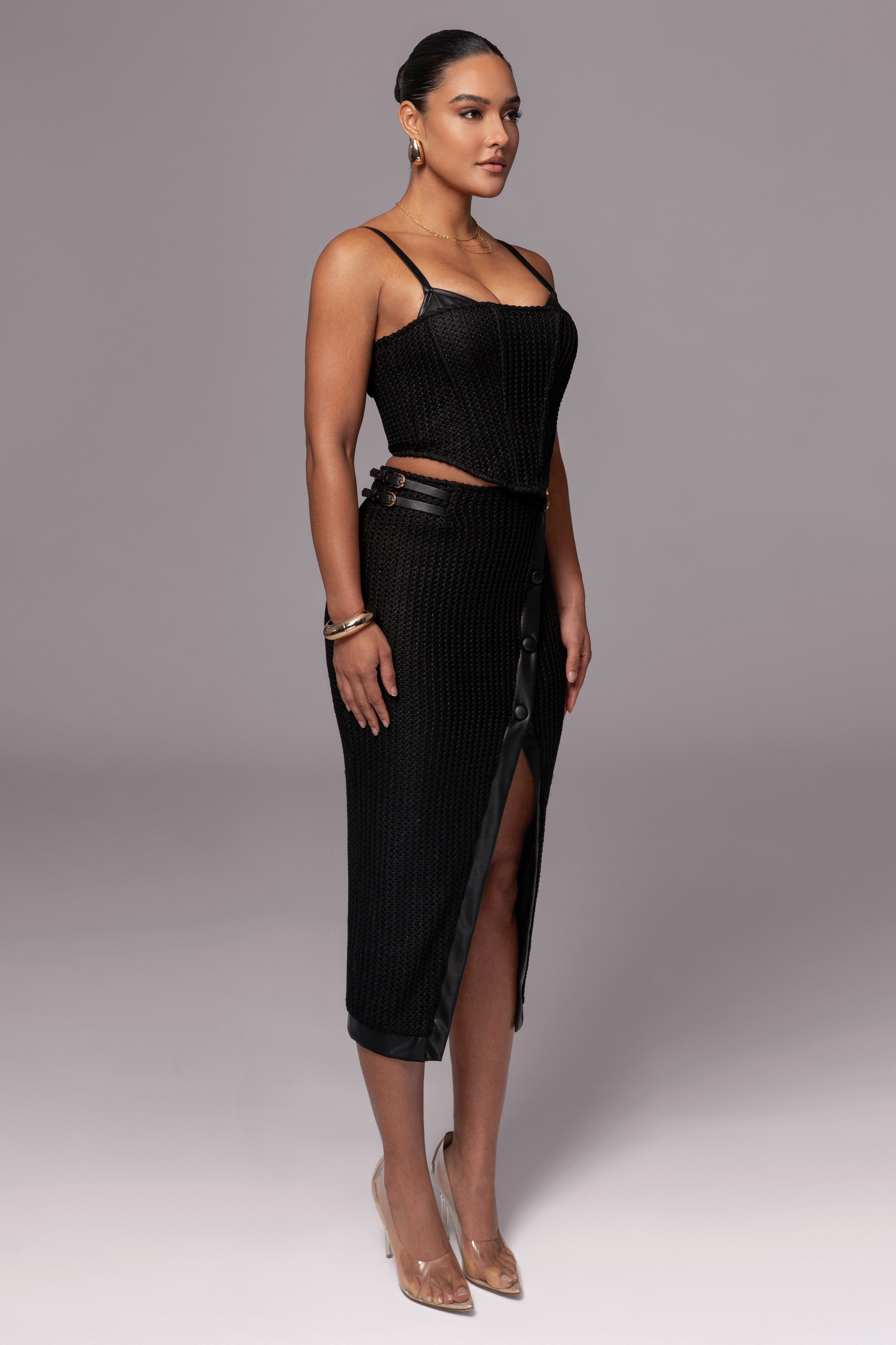 Black Textured Harley Corset Top - JLUXLABEL