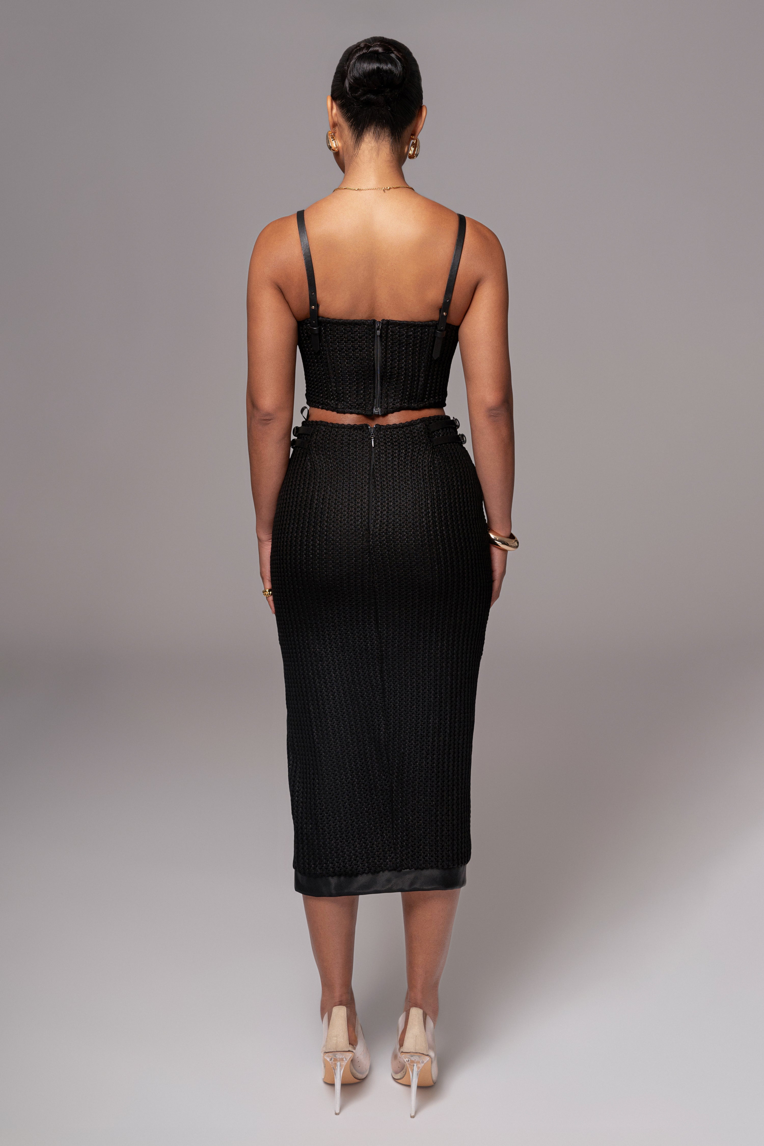 Black Textured Harley Corset Top - JLUXLABEL