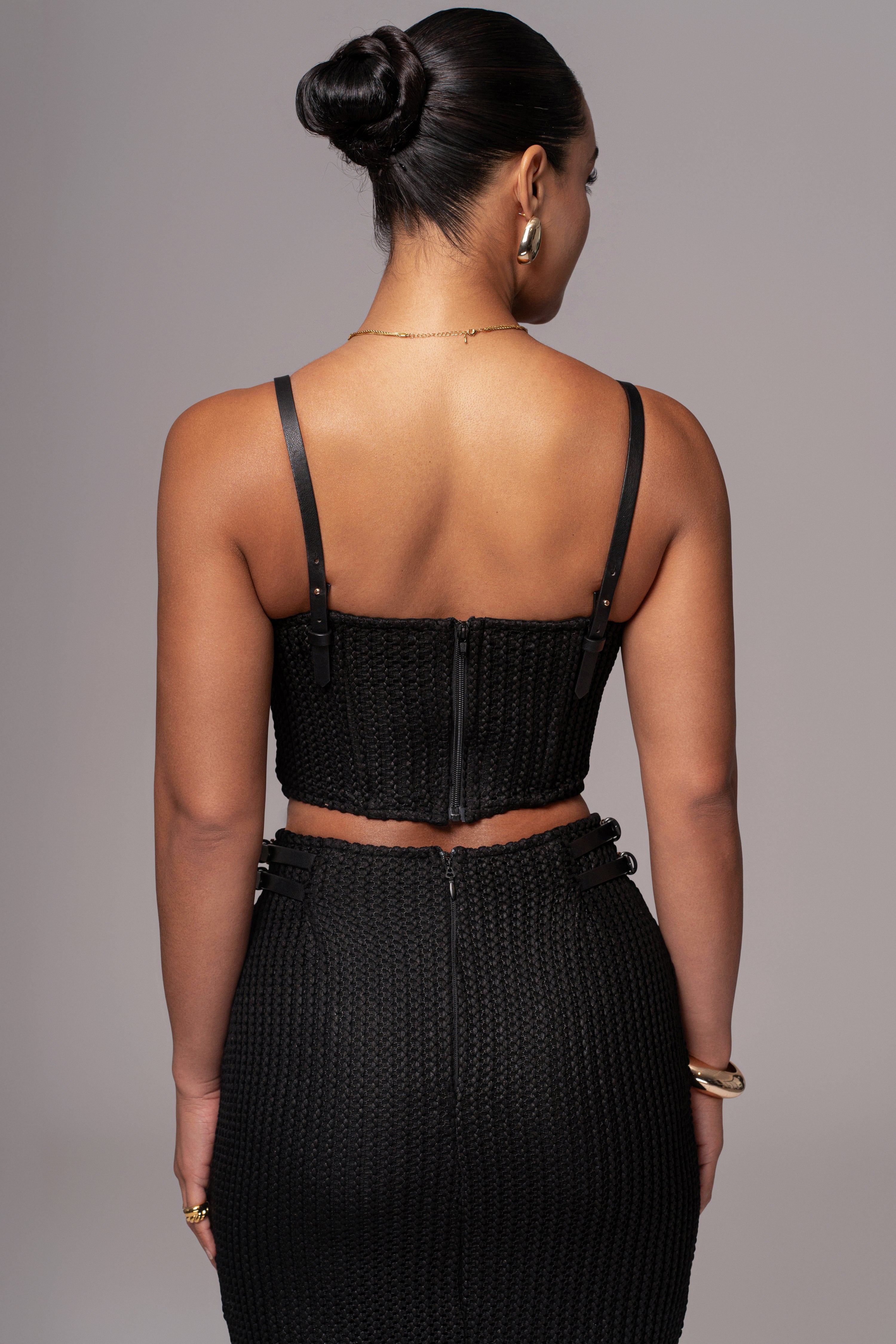 Black Textured Mystique Midi Skirt - JLUXLABEL