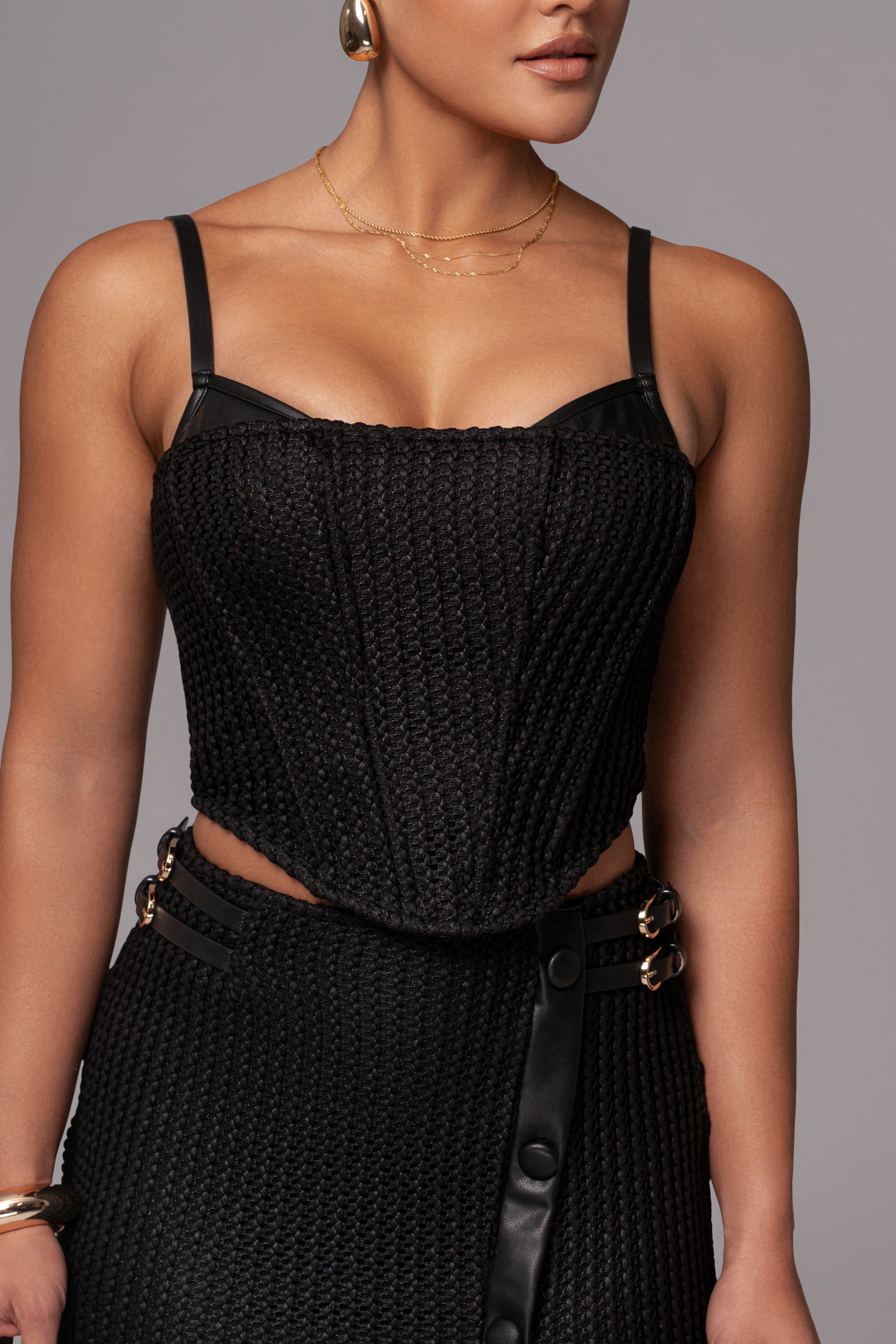Black Textured Harley Corset Top - JLUXLABEL
