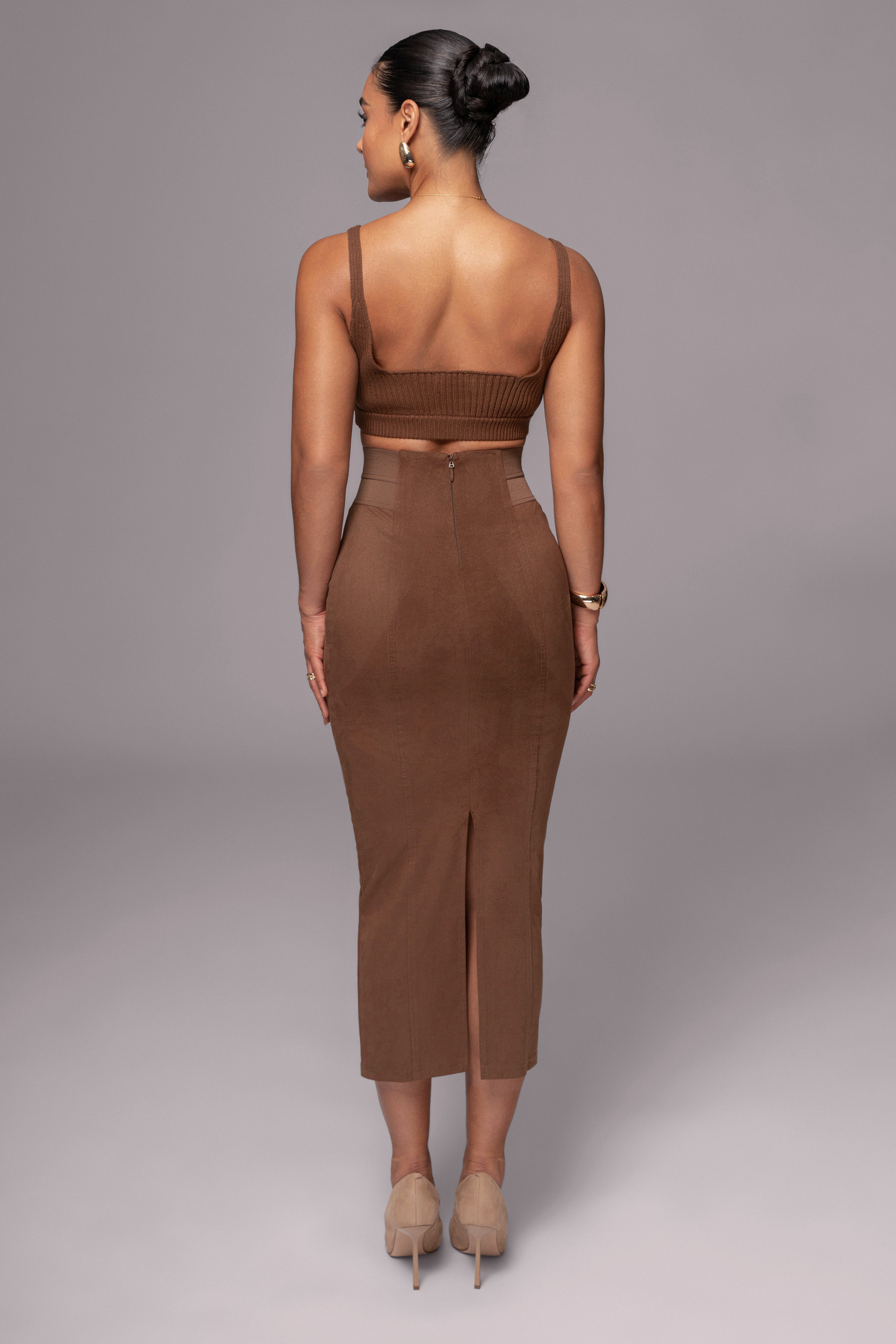 Chocolate Phoenix Suede Skirt - JLUXLABEL