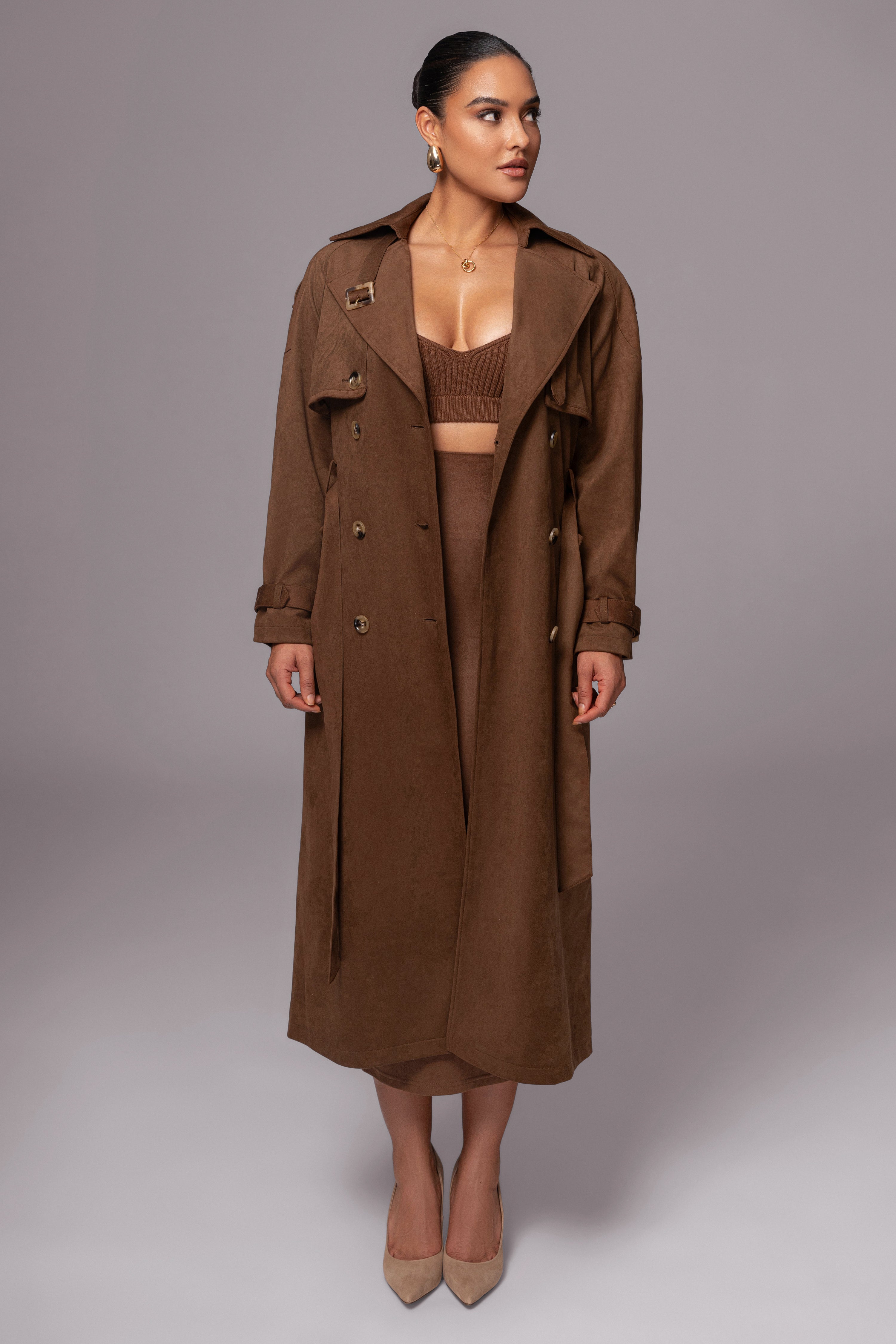 Chocolate Elite Suede Coat - JLUXLABEL