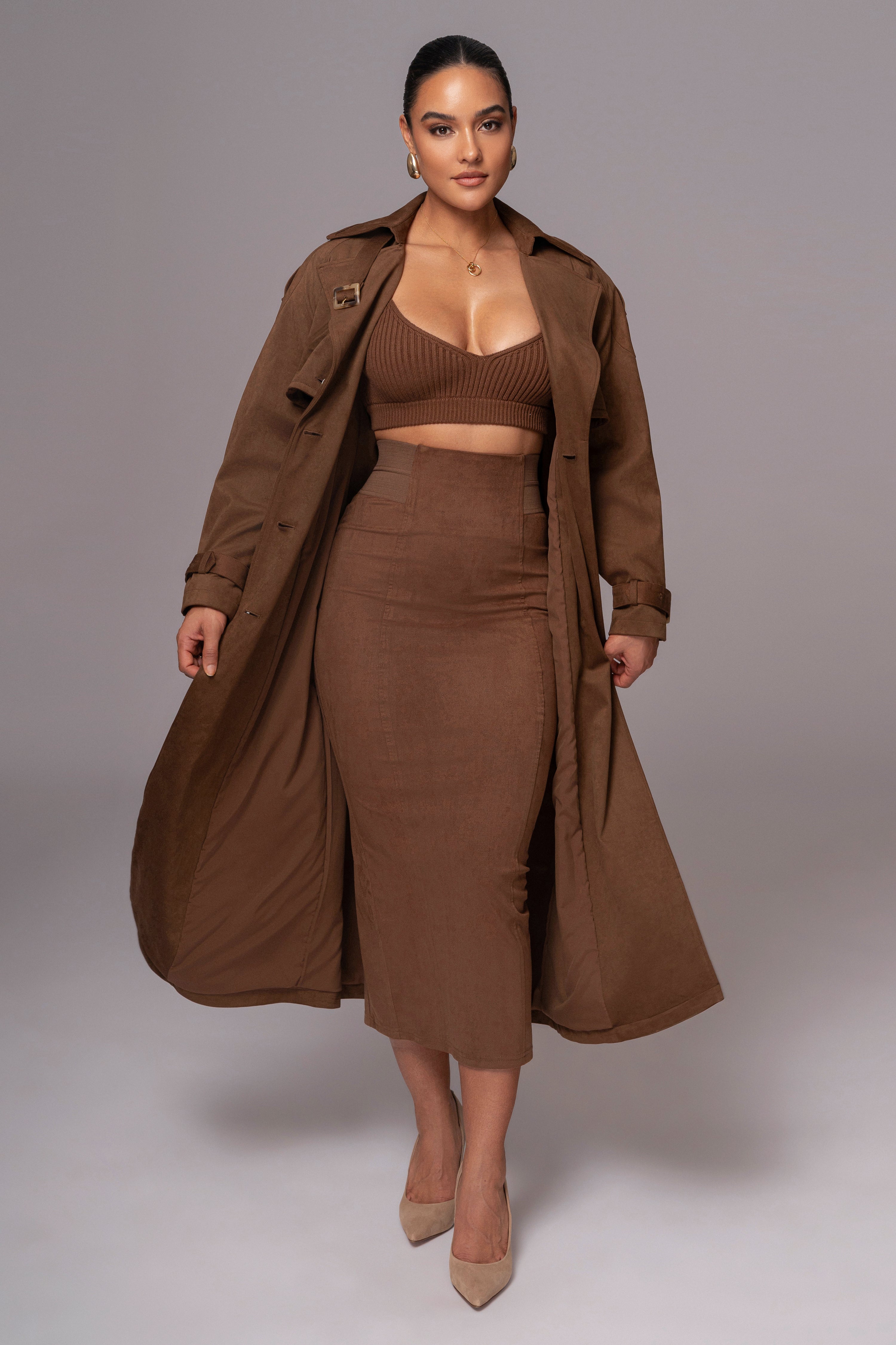 Chocolate Phoenix Suede Skirt - JLUXLABEL