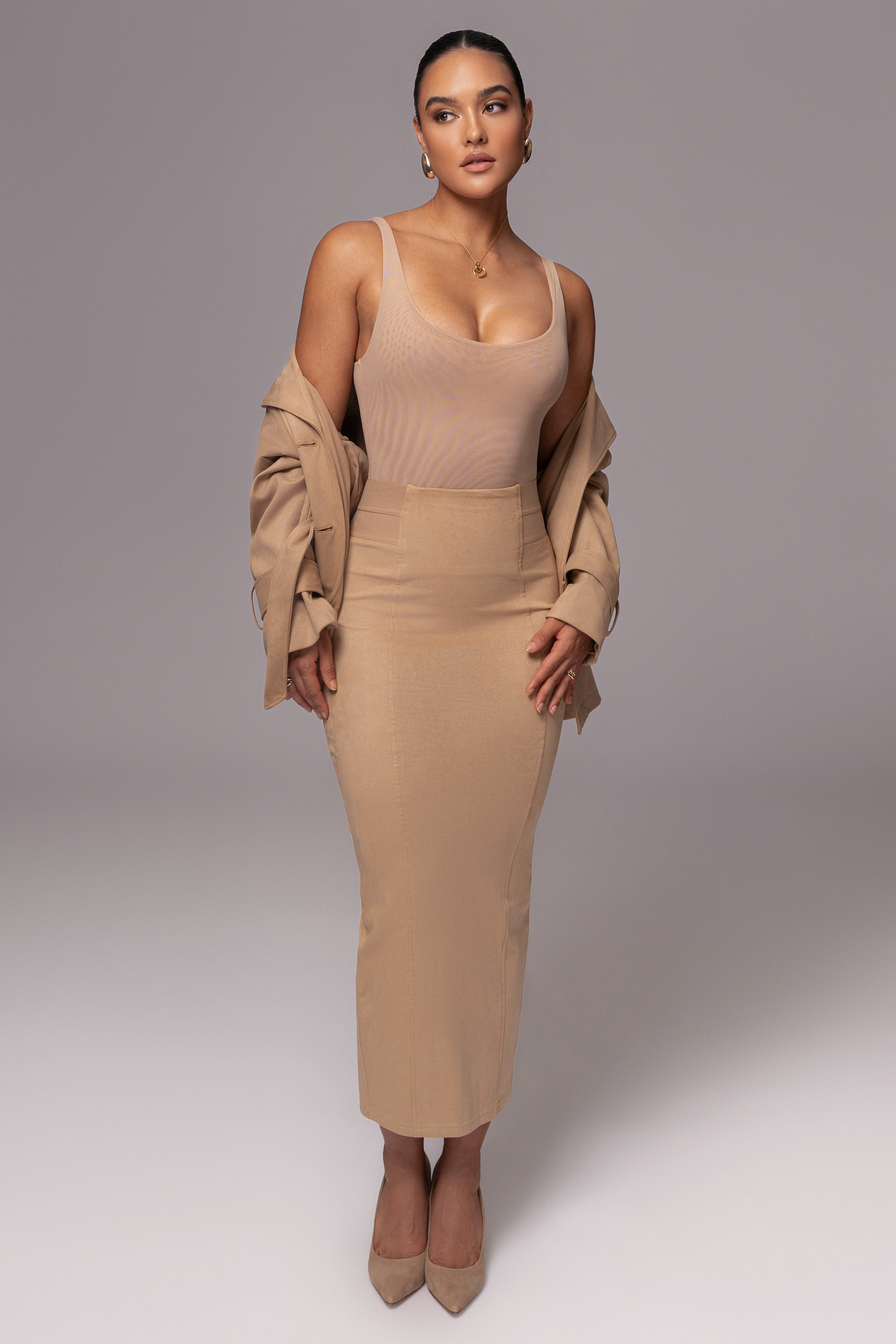 Beige Phoenix Suede Skirt - JLUXLABEL