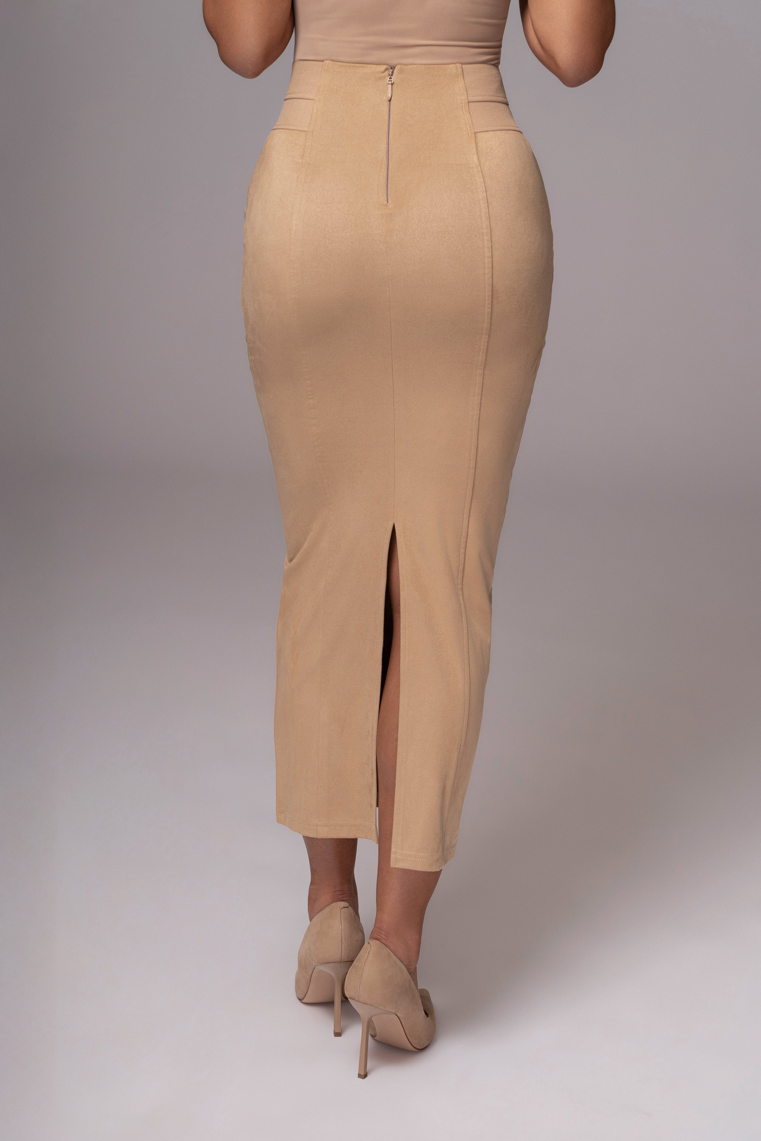 Beige Phoenix Suede Skirt - JLUXLABEL