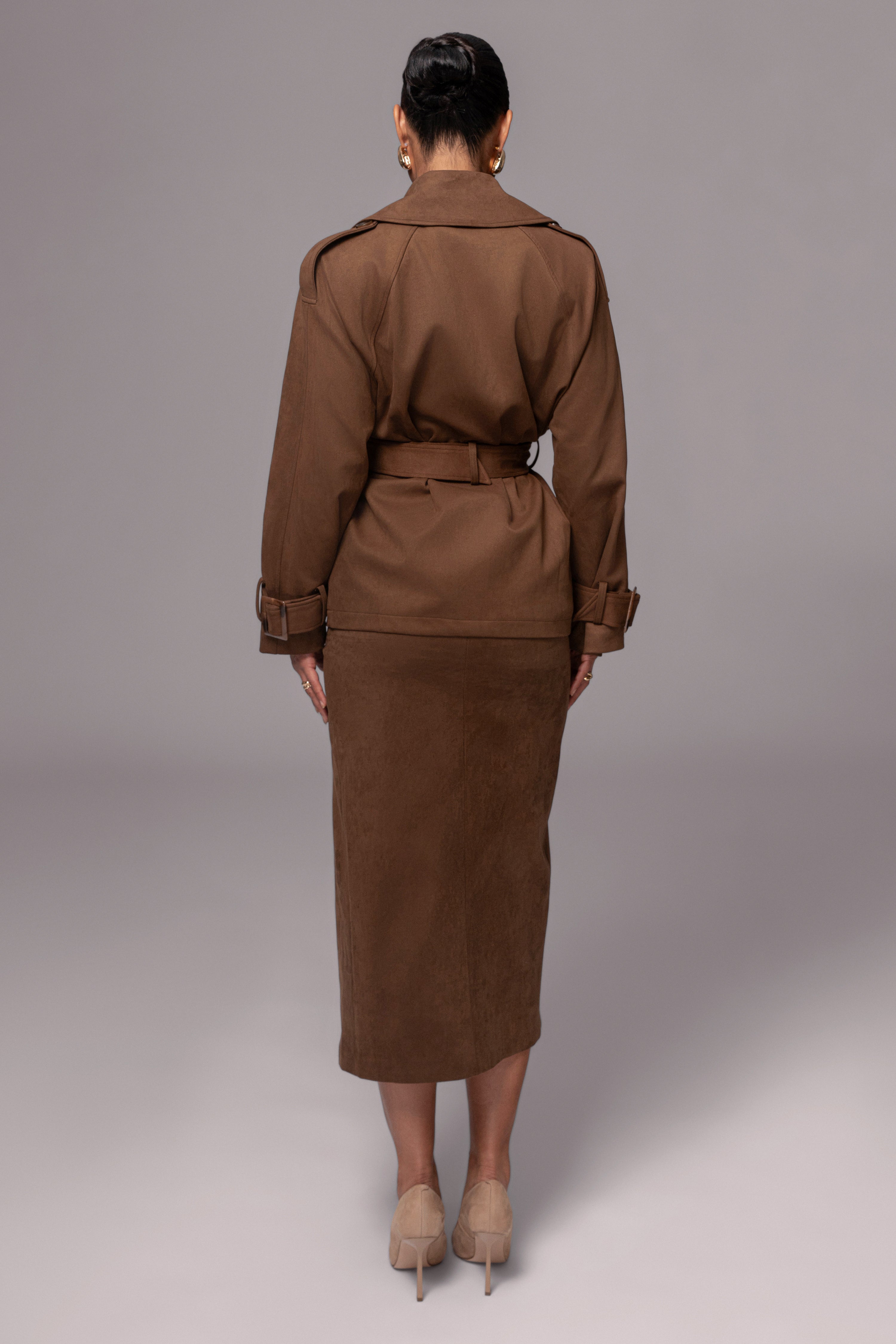 Chocolate Audrey Suede Midi Skirt - JLUXLABEL