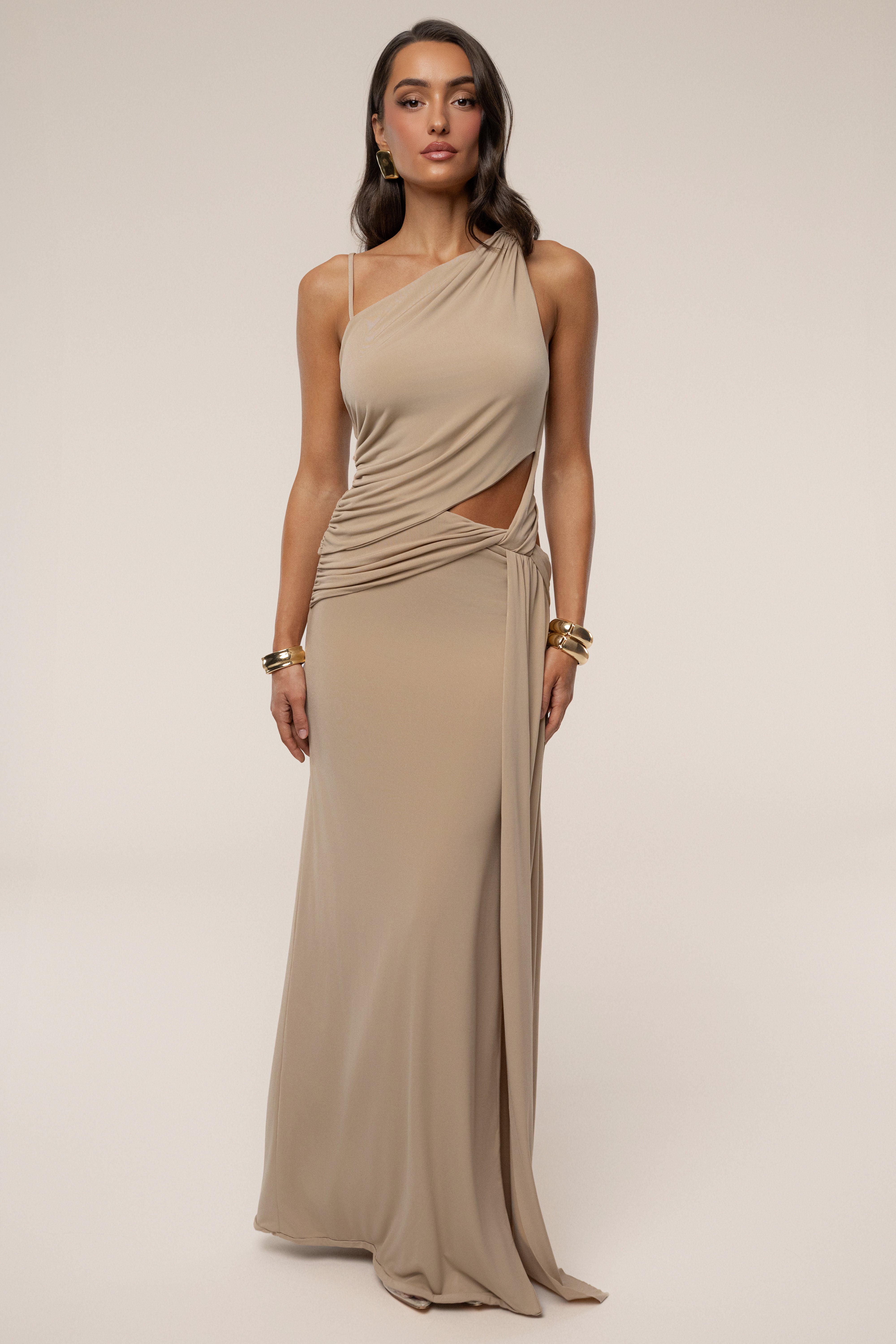Taupe Astra Cutout Maxi Dress - JLUXLABEL