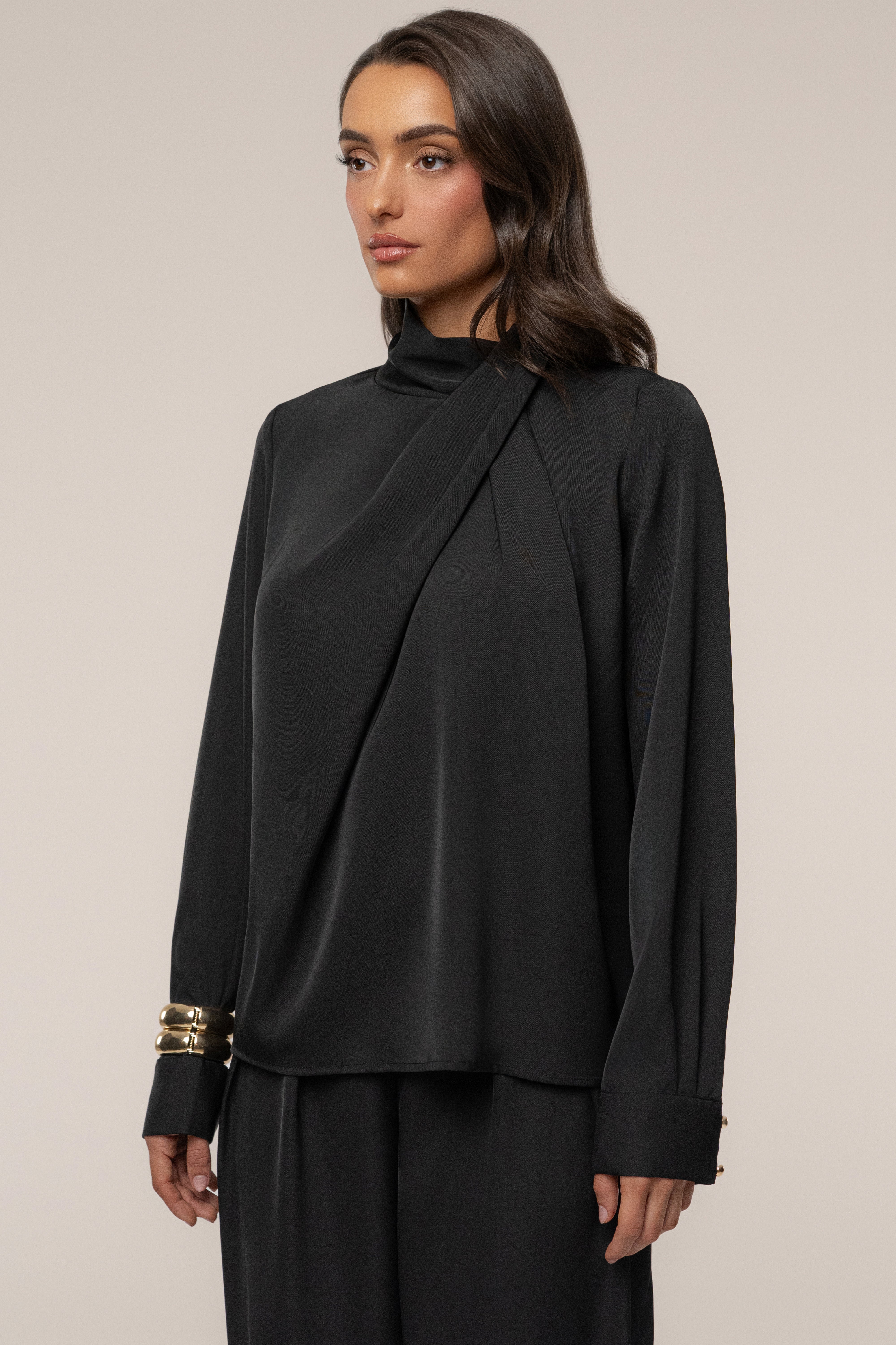Black Alexa Satin Blouse