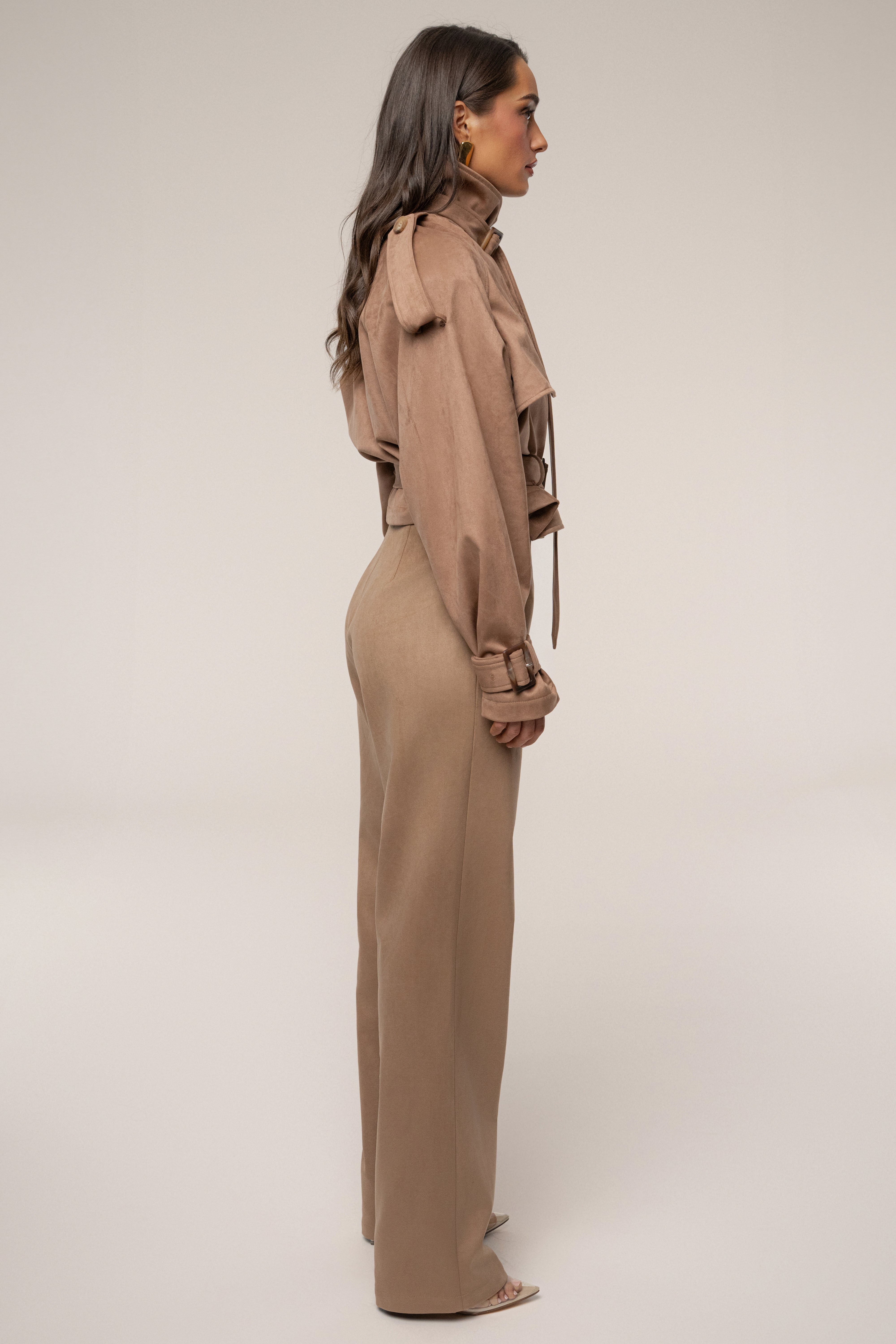 Beige Heidi Belted Suede Pant - JLUXLABEL