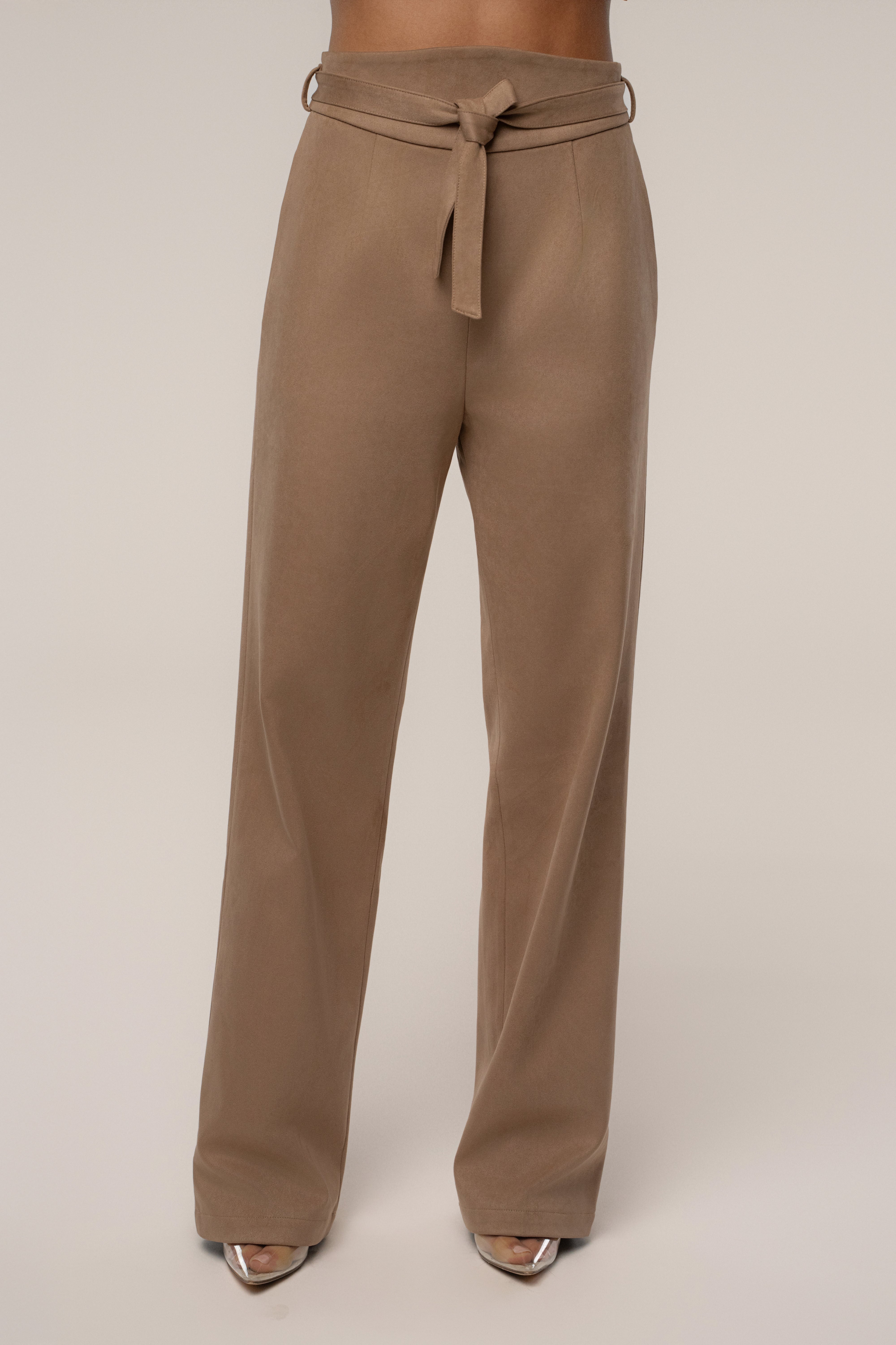 Beige Heidi Belted Suede Pant - JLUXLABEL