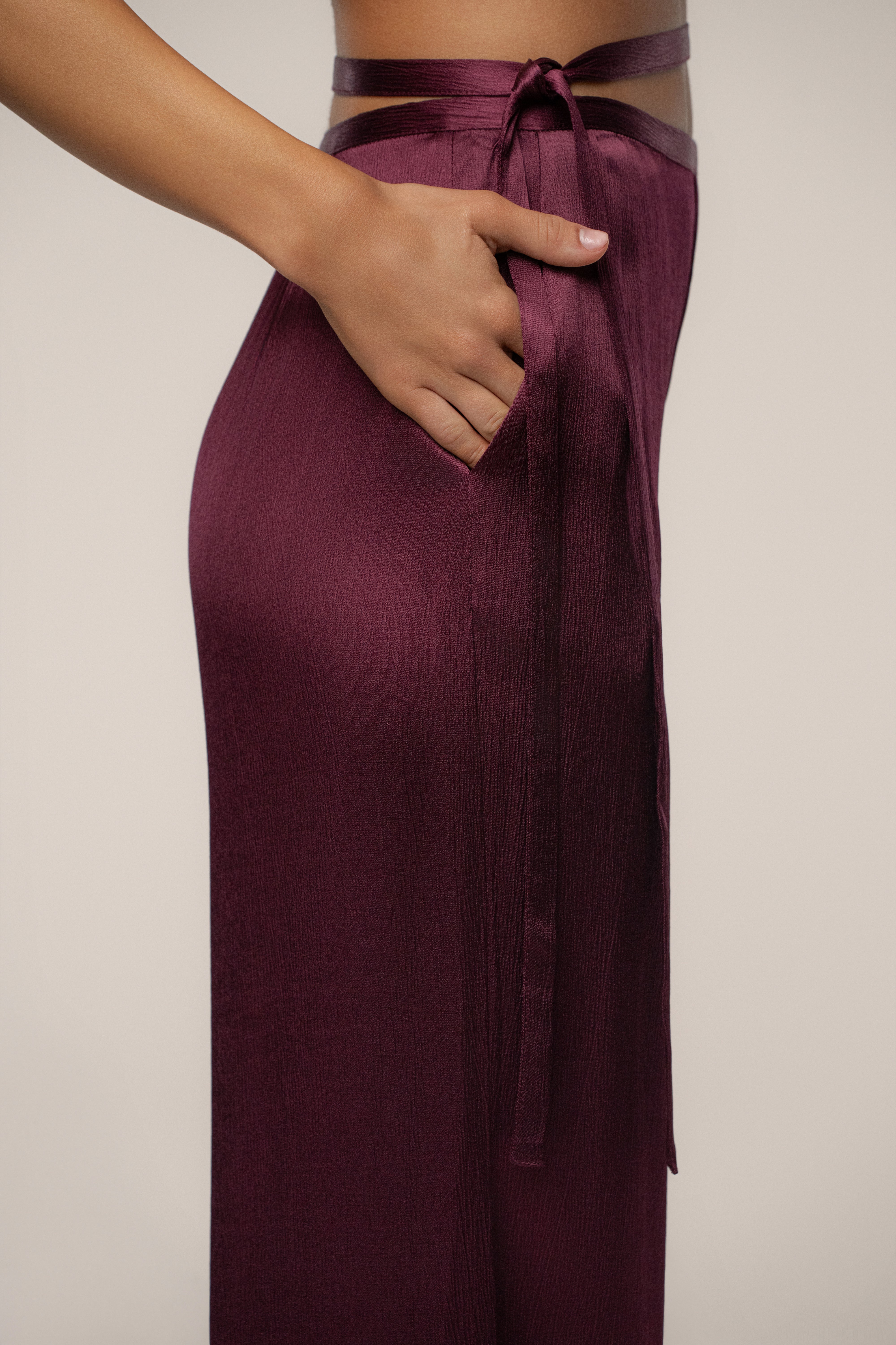 Burgundy Deserae Satin Pants