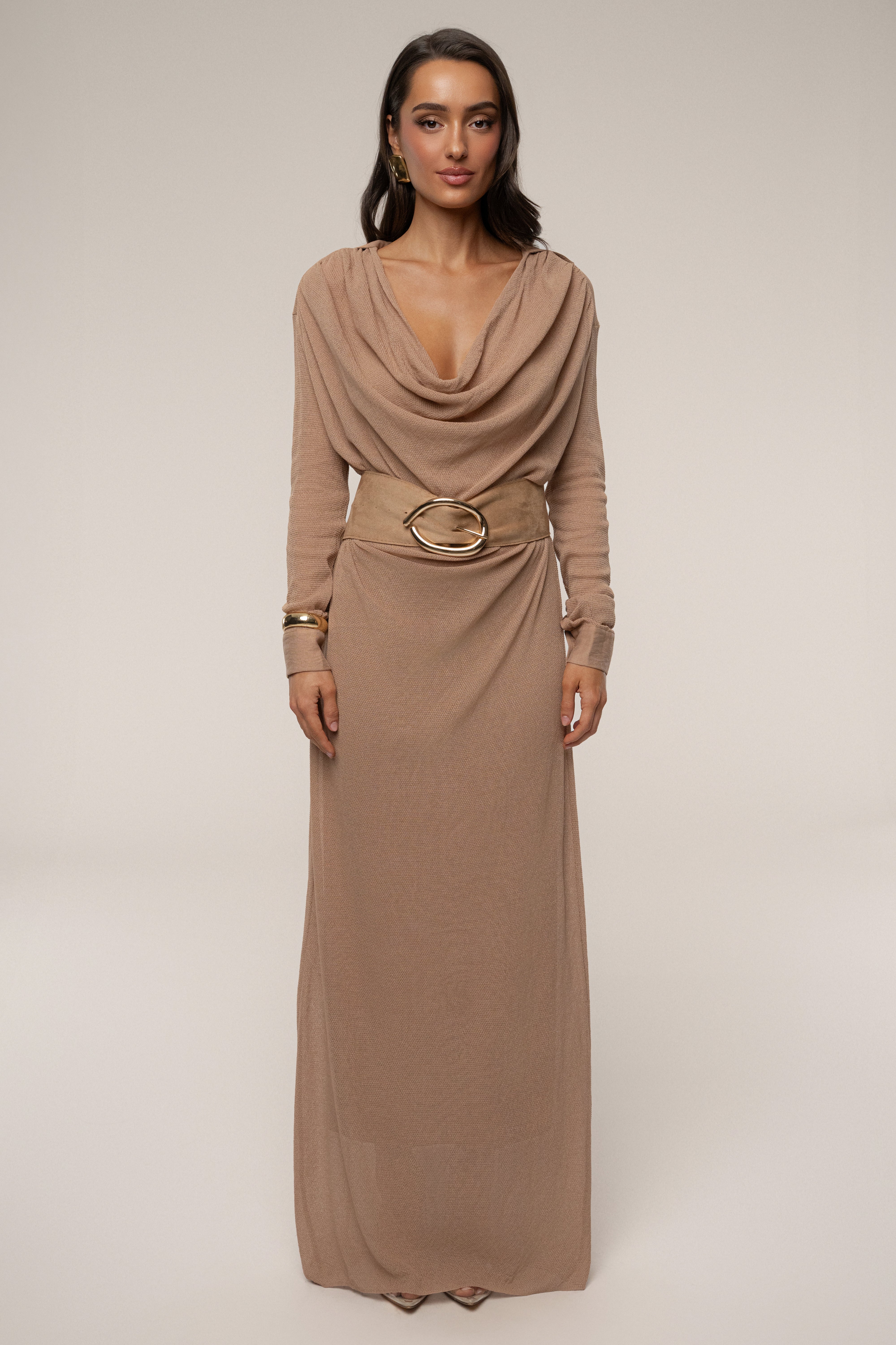Tan Savanna Cowl Maxi Dress