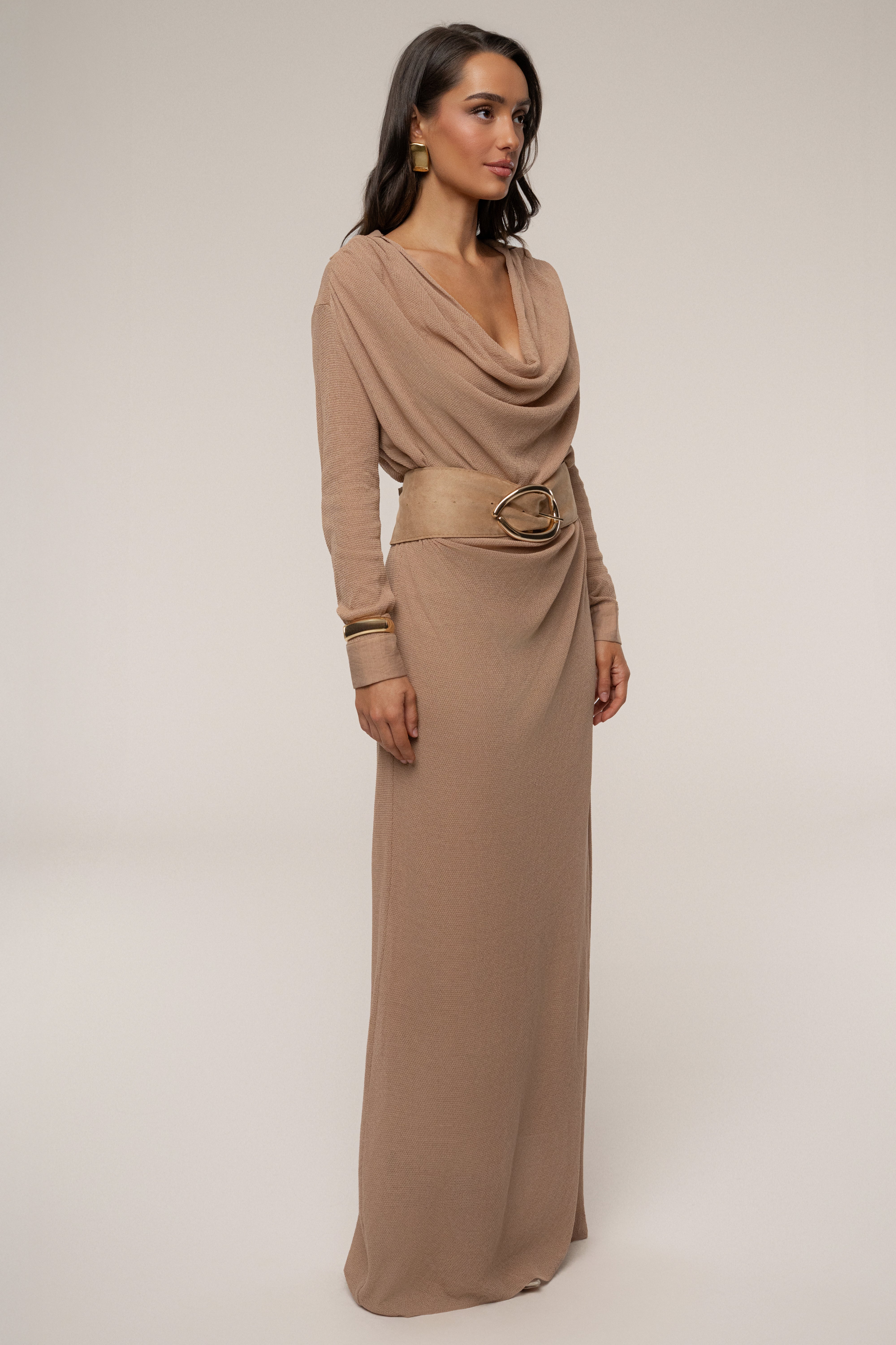 Tan Savanna Cowl Maxi Dress