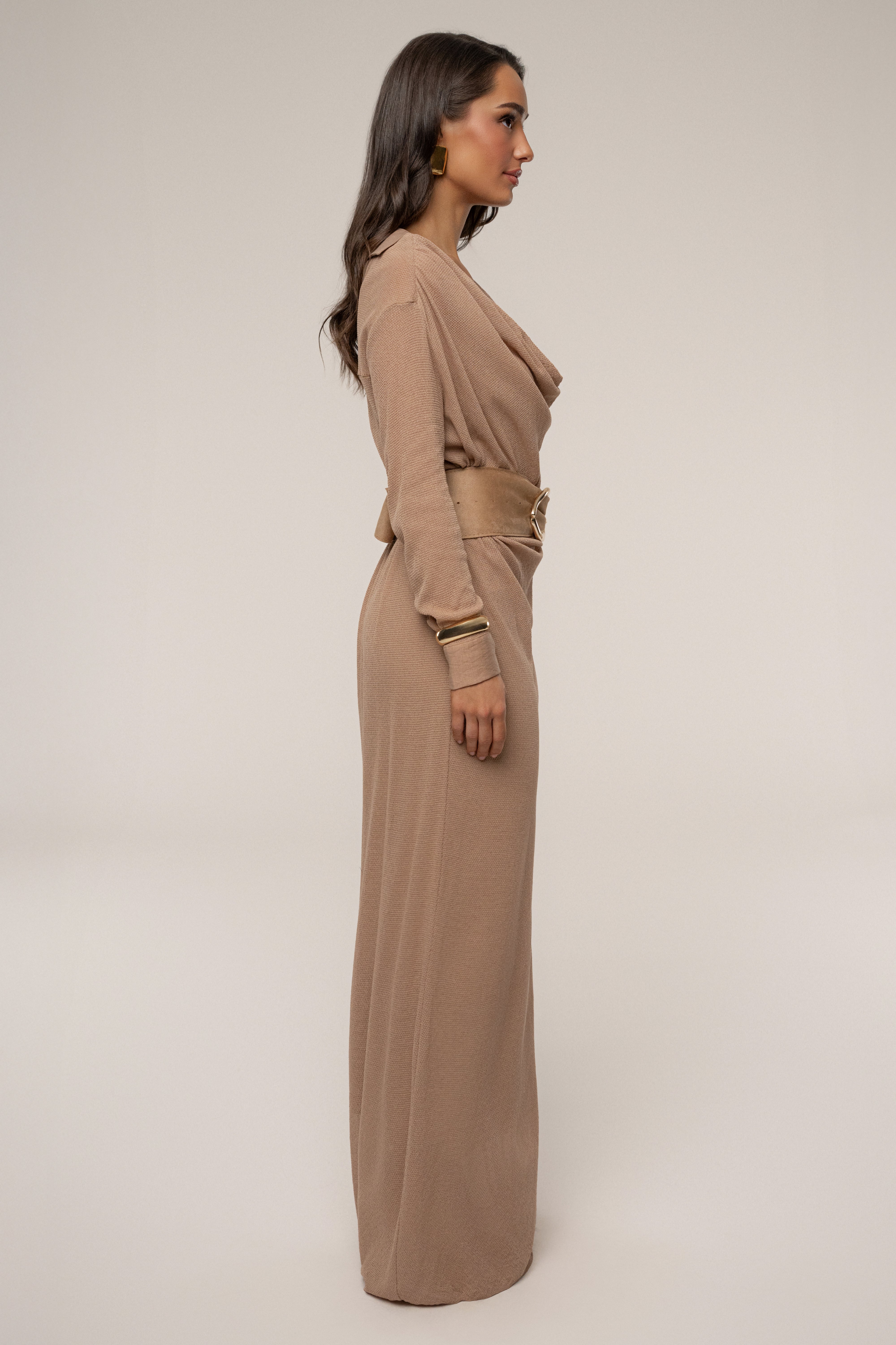 Tan Savanna Cowl Maxi Dress