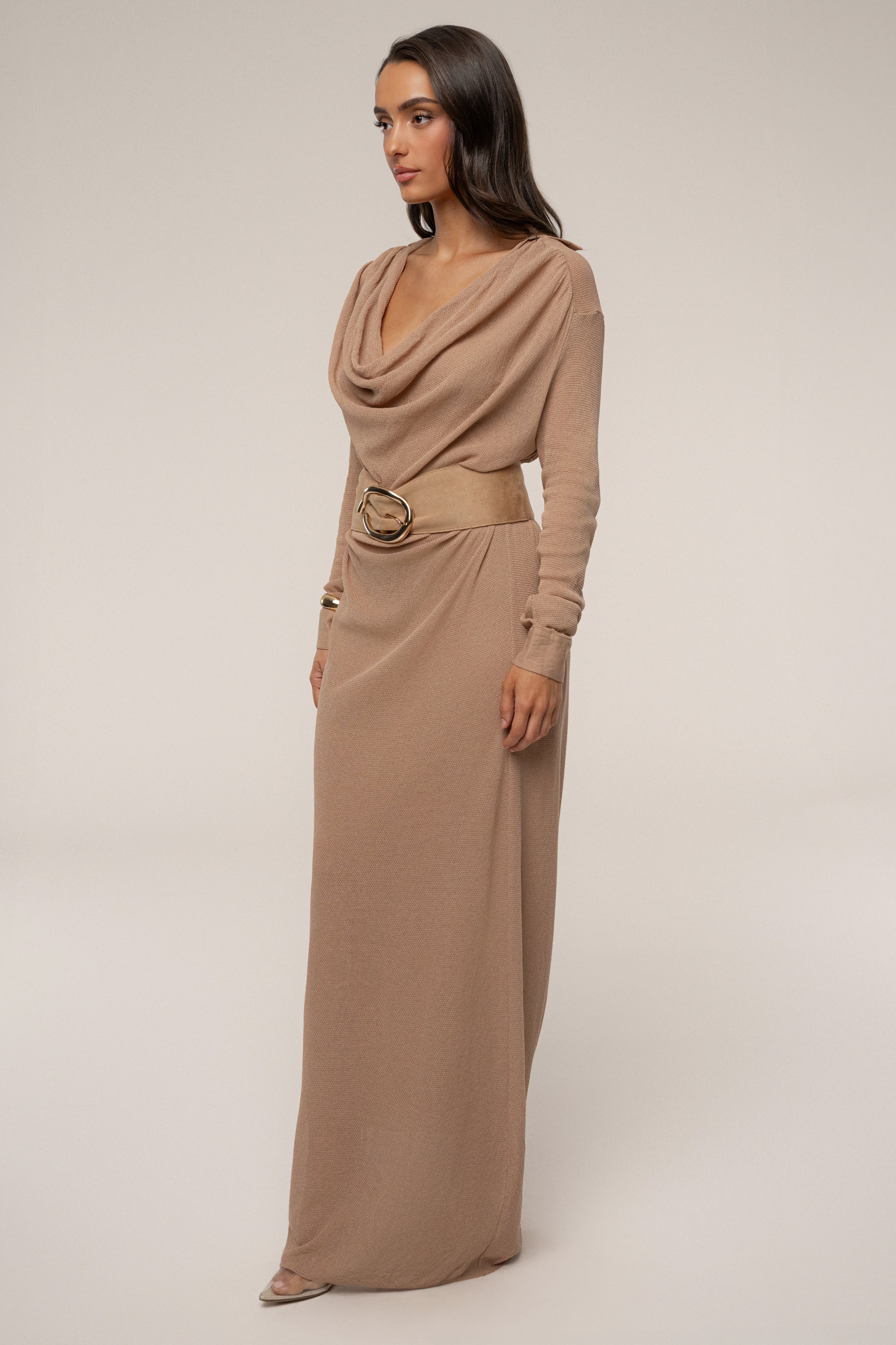 Tan Savanna Cowl Maxi Dress