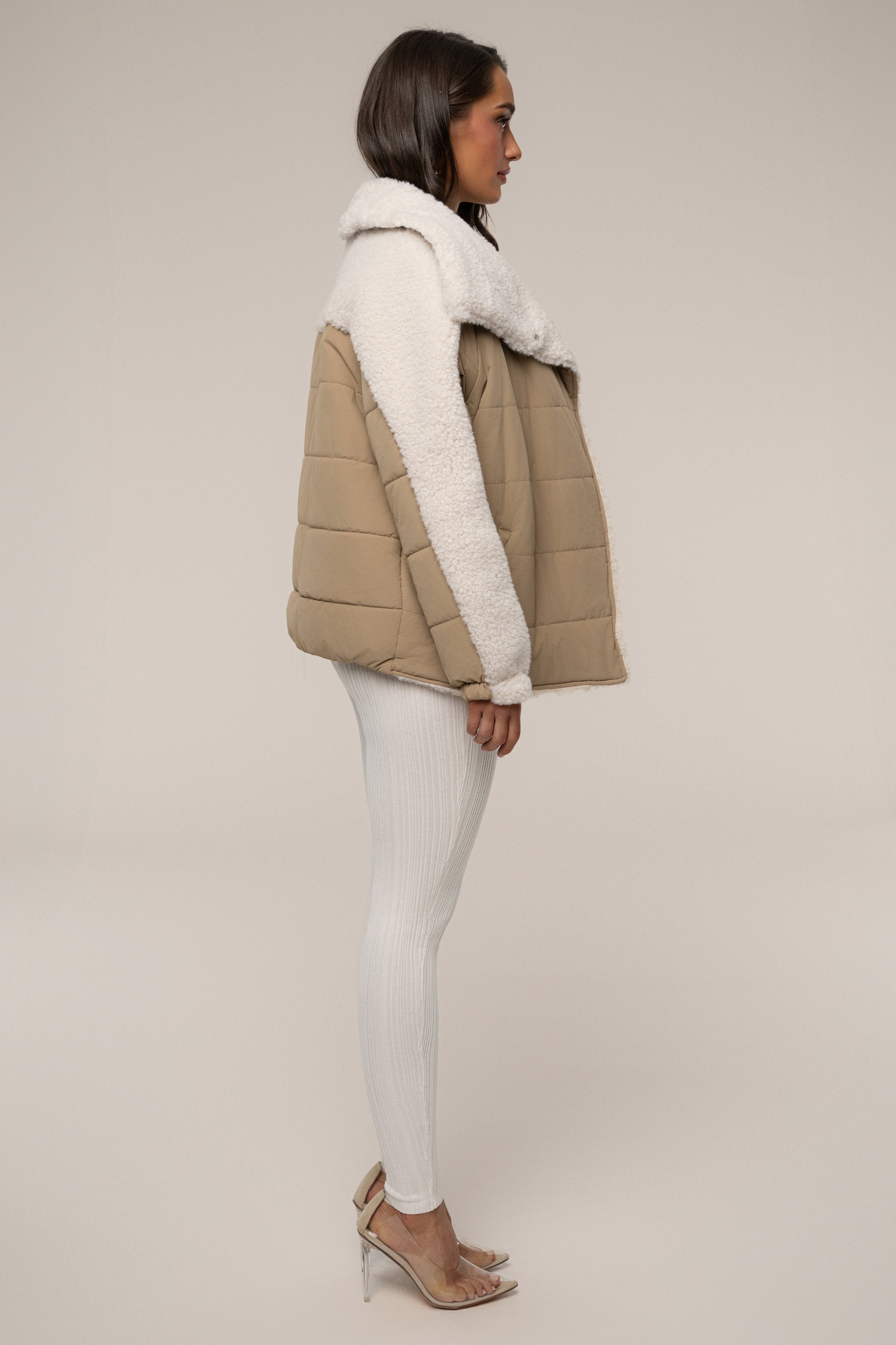 Beige/Ivory Contrast Sherpa Jacket