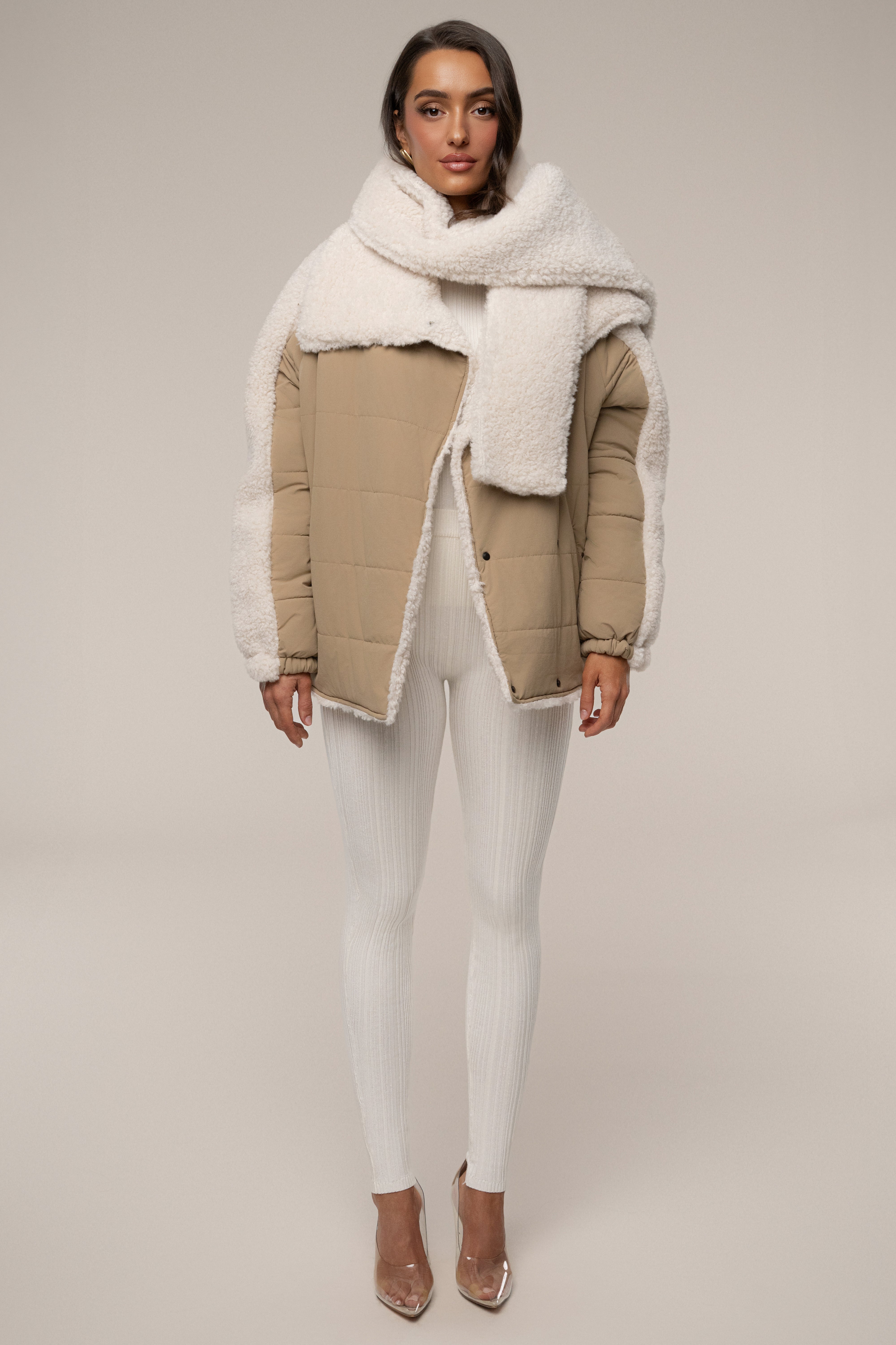 Beige/Ivory Contrast Sherpa Jacket
