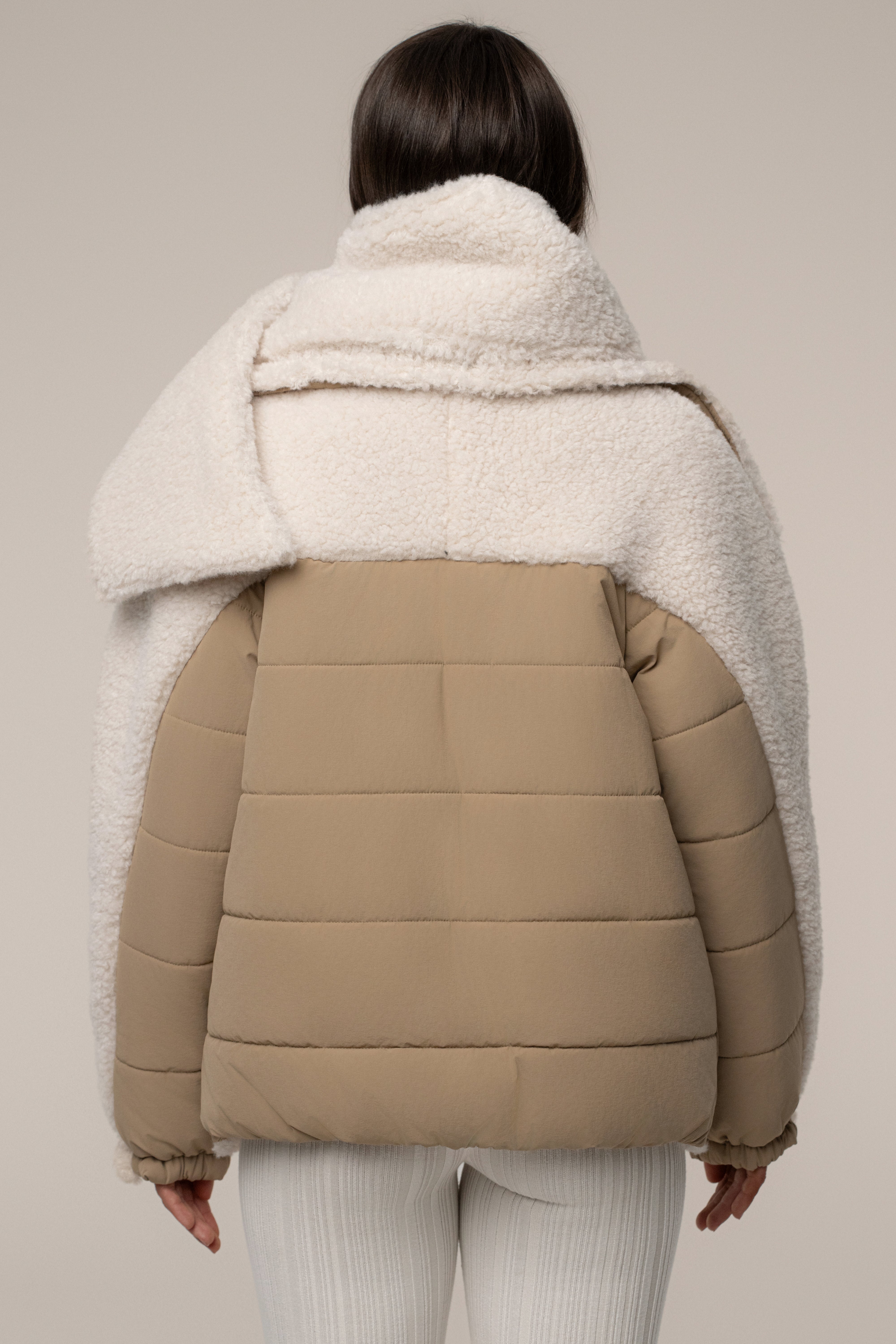 Beige/Ivory Contrast Sherpa Jacket