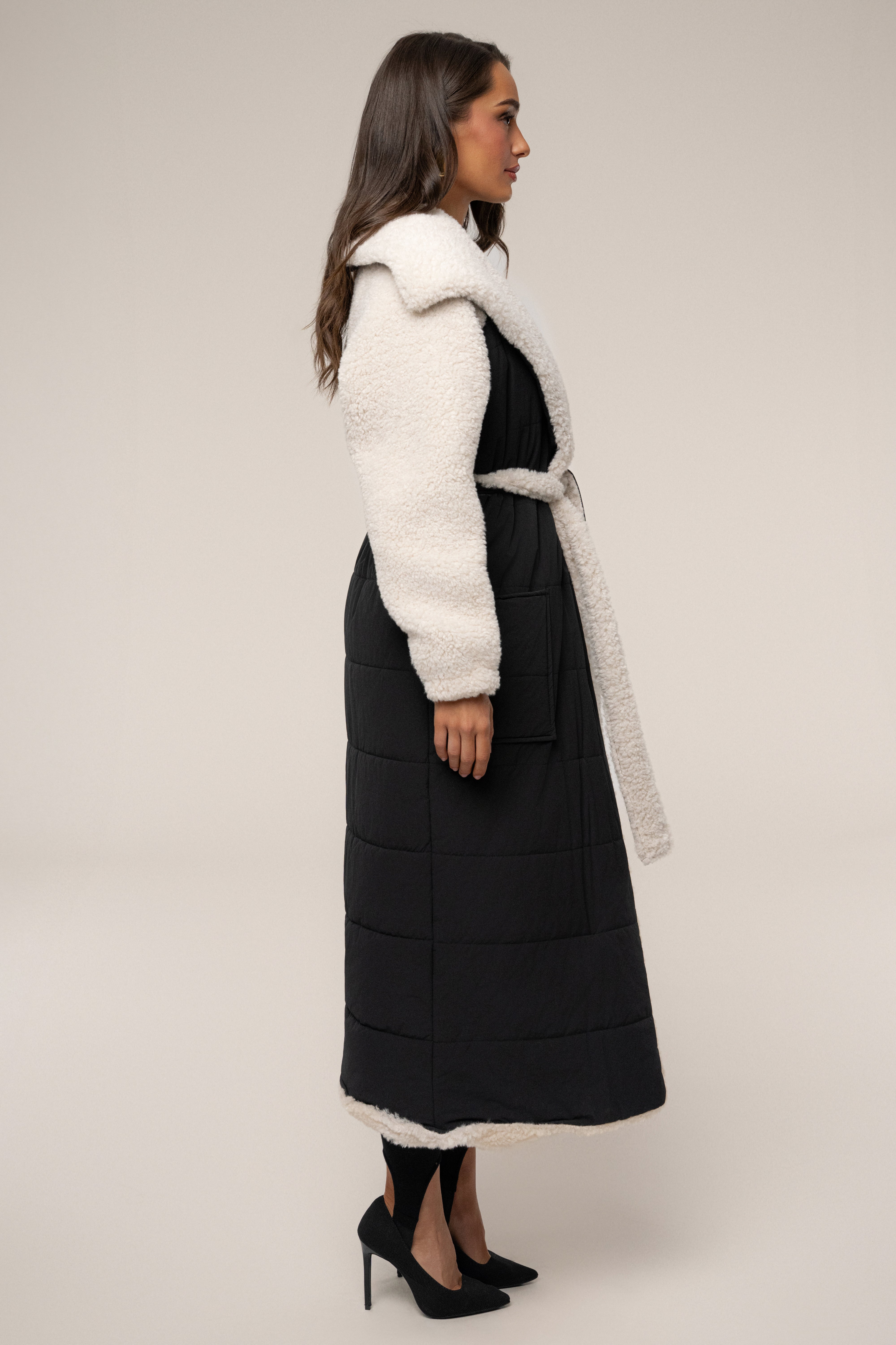 Black/Ivory Contrast Sherpa Coat