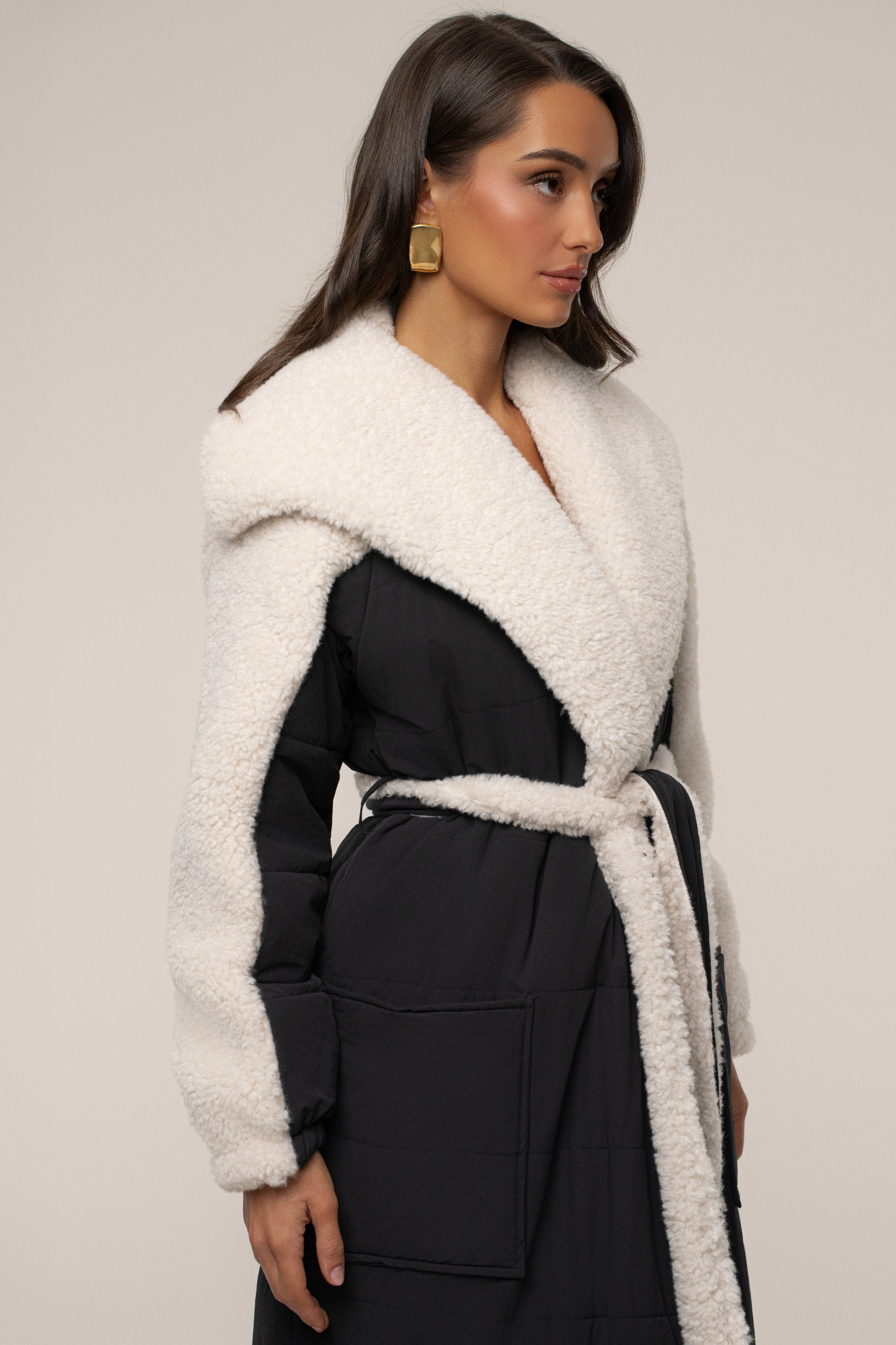 Black/Ivory Contrast Sherpa Coat